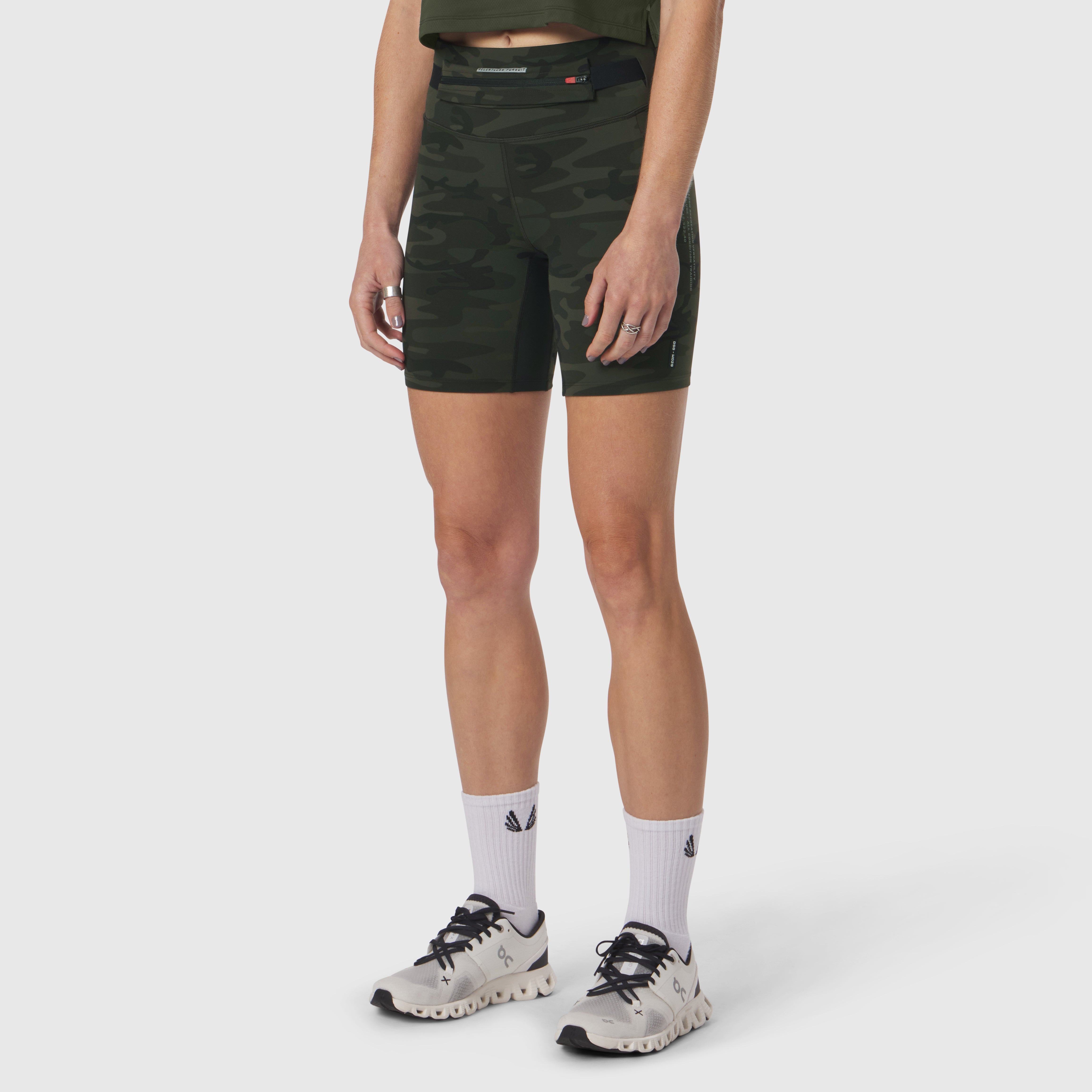 W029 LYCRA® 3-in-1 Biker Short in Dark Camo, front view on model