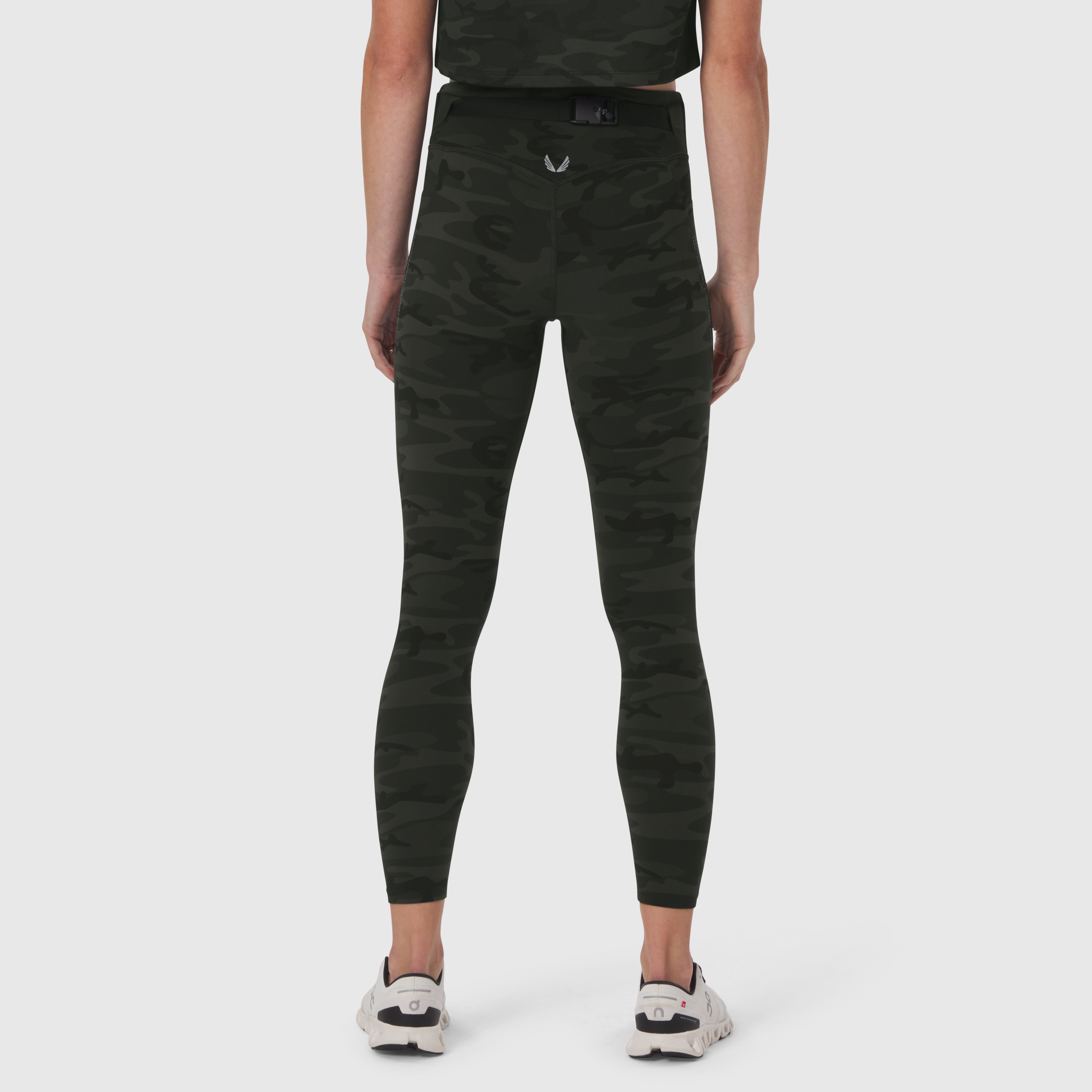 W030 LYCRA® 3-in-1 Legging in Dark Camo, back view on model