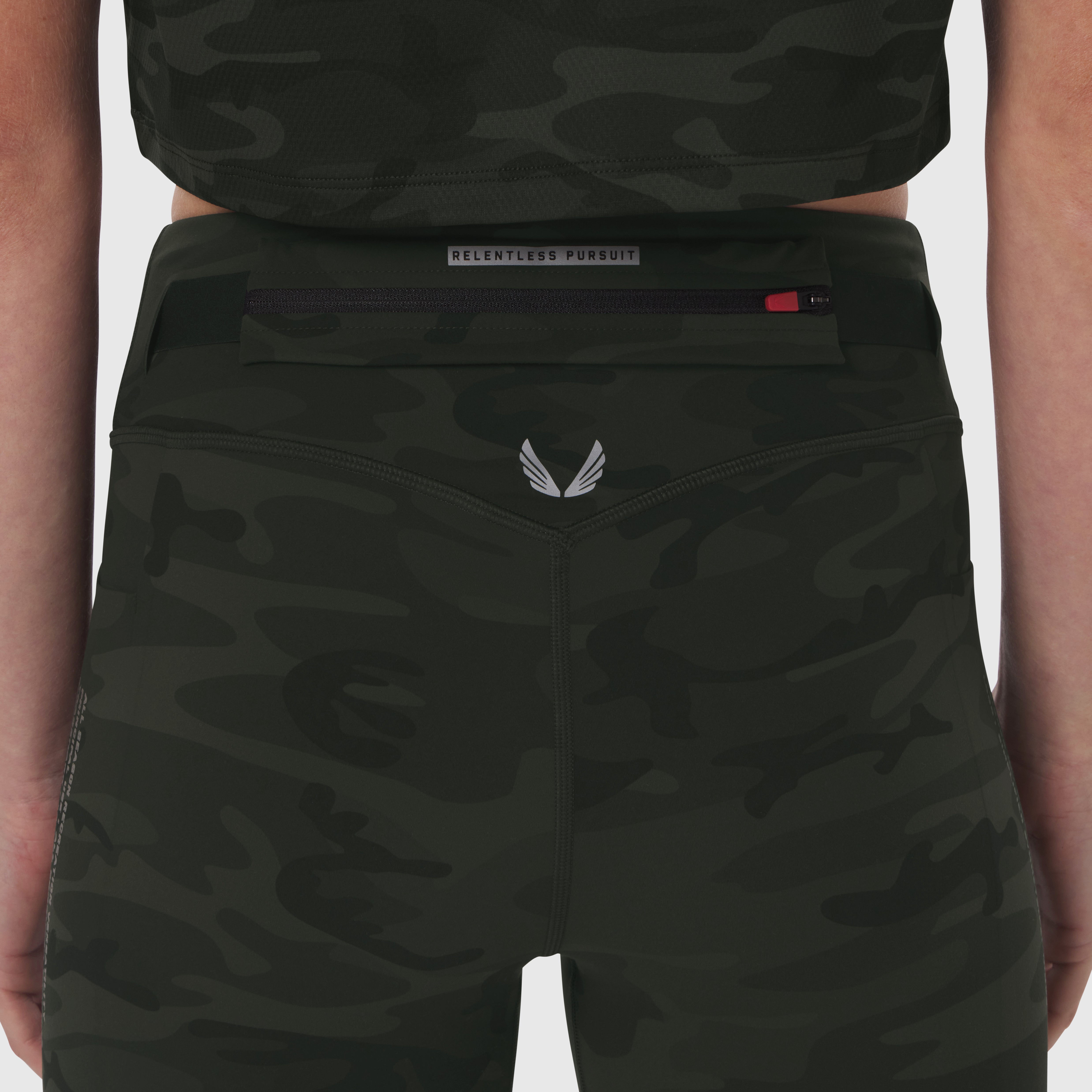 W030 LYCRA® 3-in-1 Legging in Dark Camo, back view on model