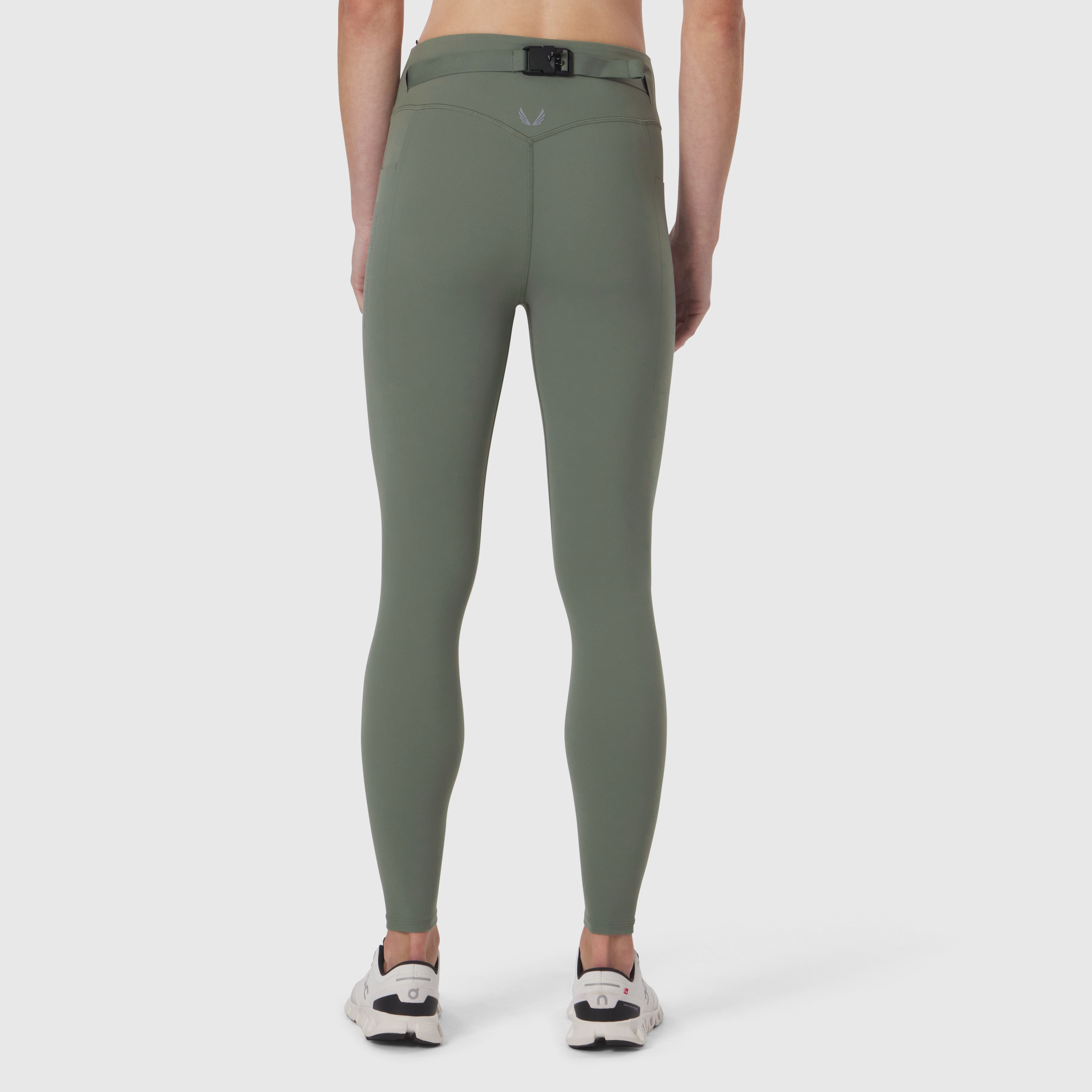 W030 LYCRA® 3-in-1 Legging in sage, rear view on model