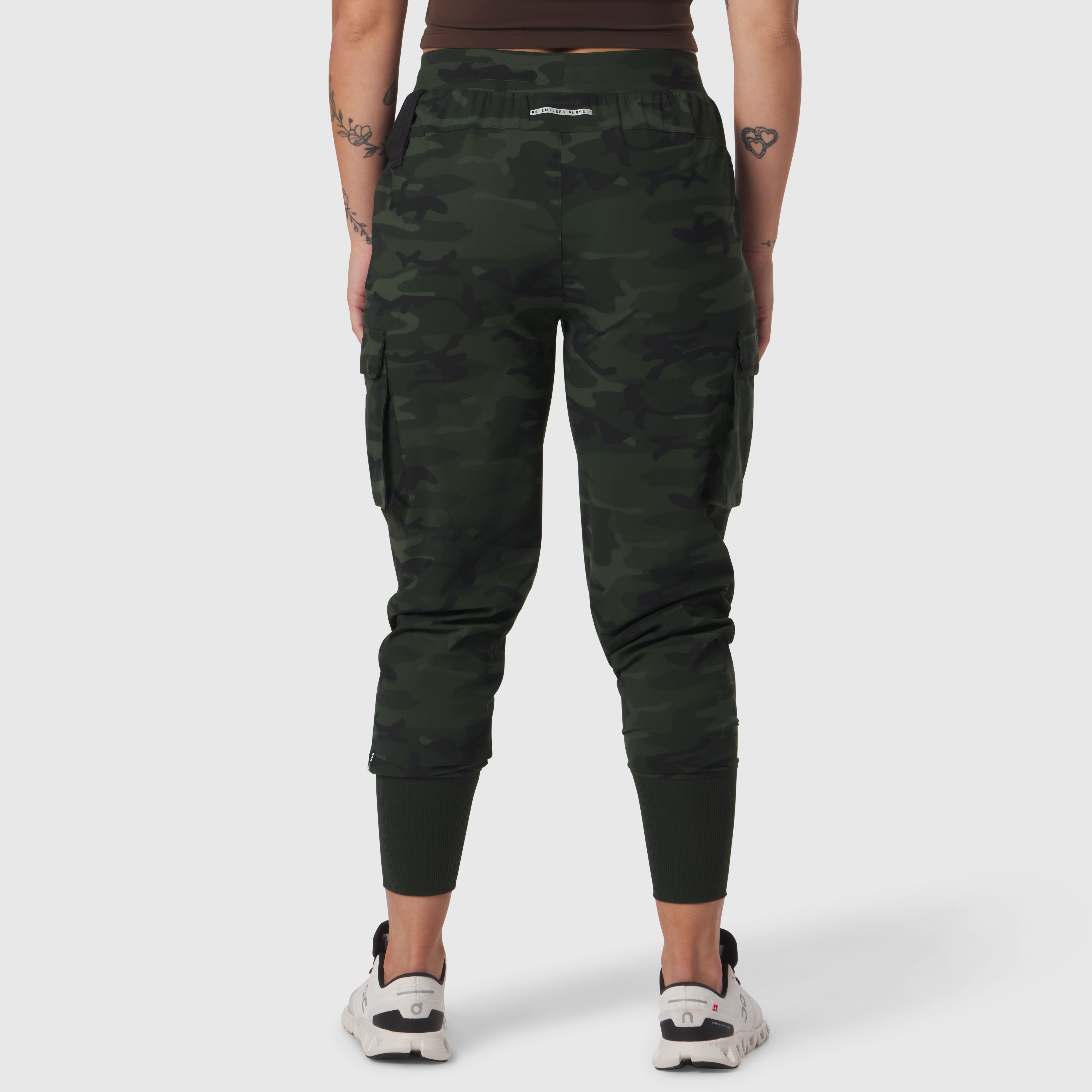 Tetra-Lite® Cargo High Rib Jogger in dark camo, back view on model