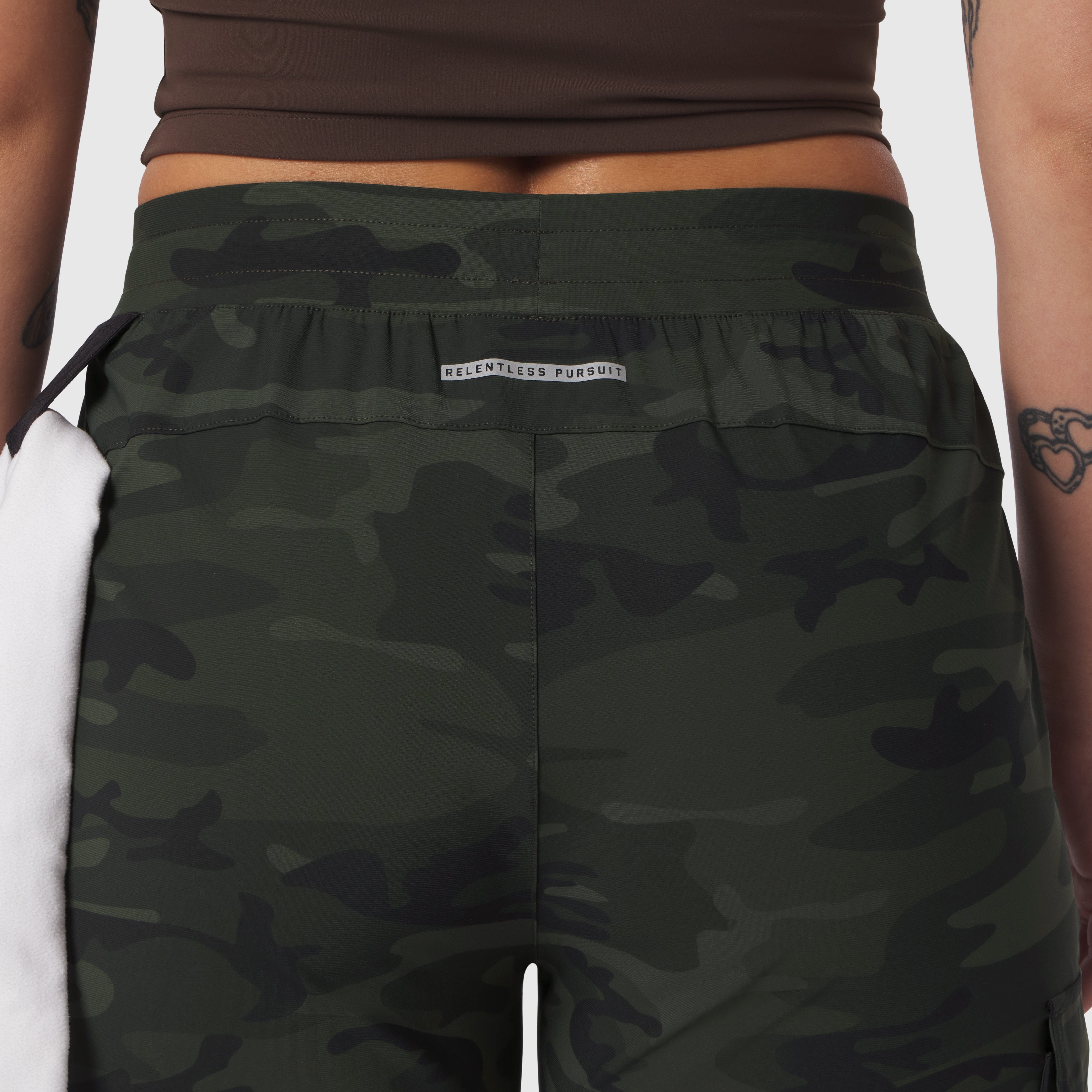 Tetra-Lite® Cargo High Rib Jogger in Dark Camo, back view on model
