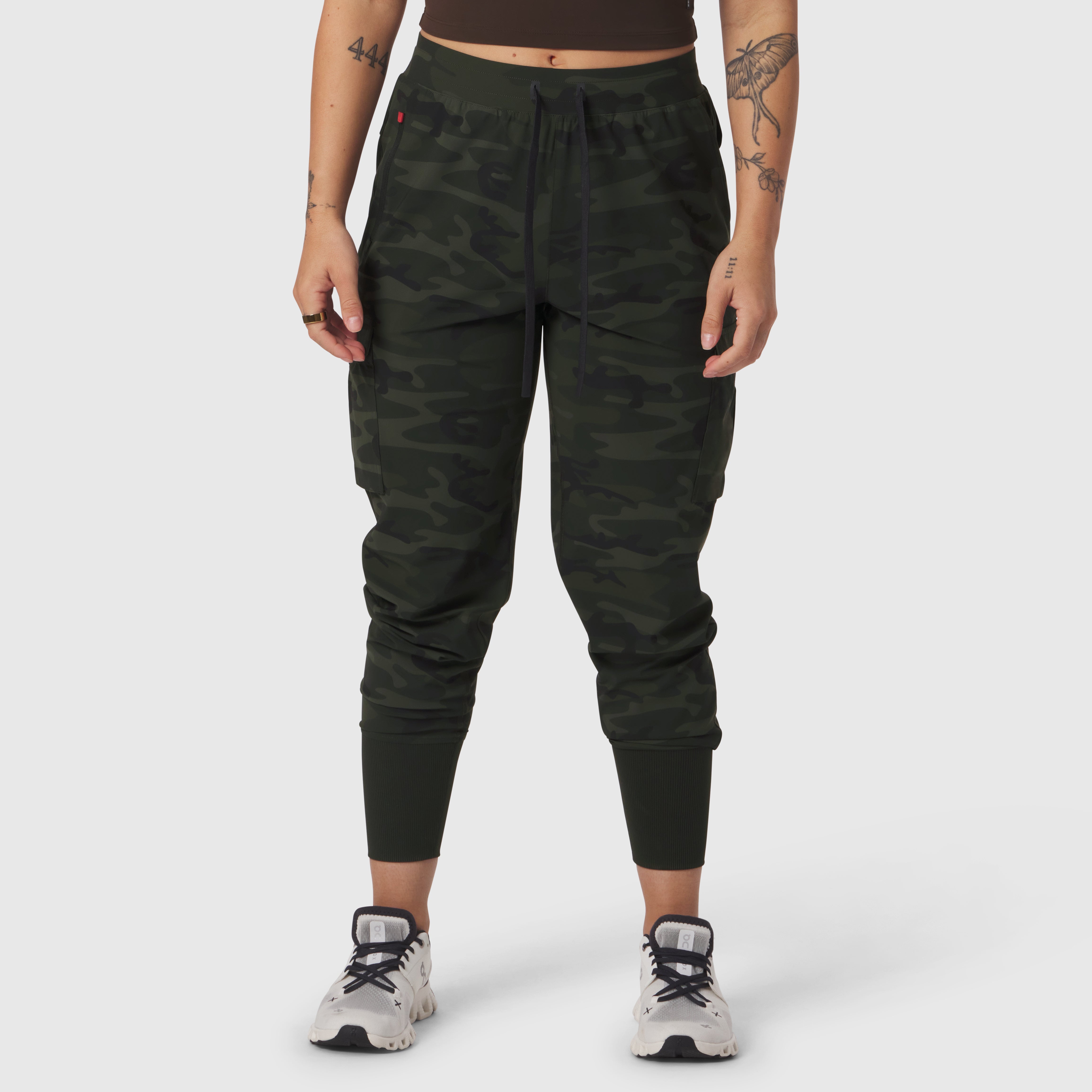Tetra-Lite® Cargo High Rib Jogger in Dark Camo, front view on model