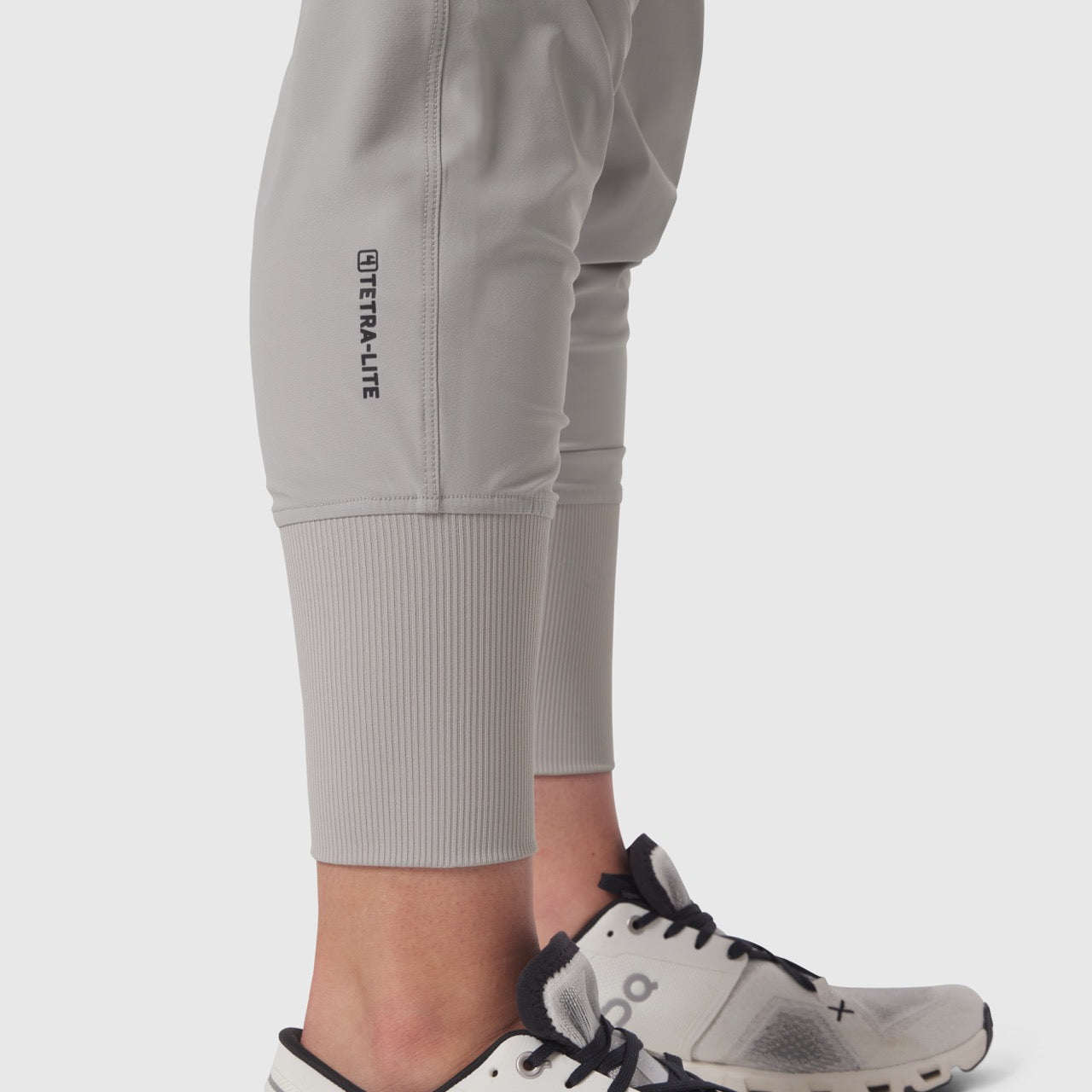 Tetra-Lite Cargo High Rib Jogger in Slate Grey, worn with sneakers, side view