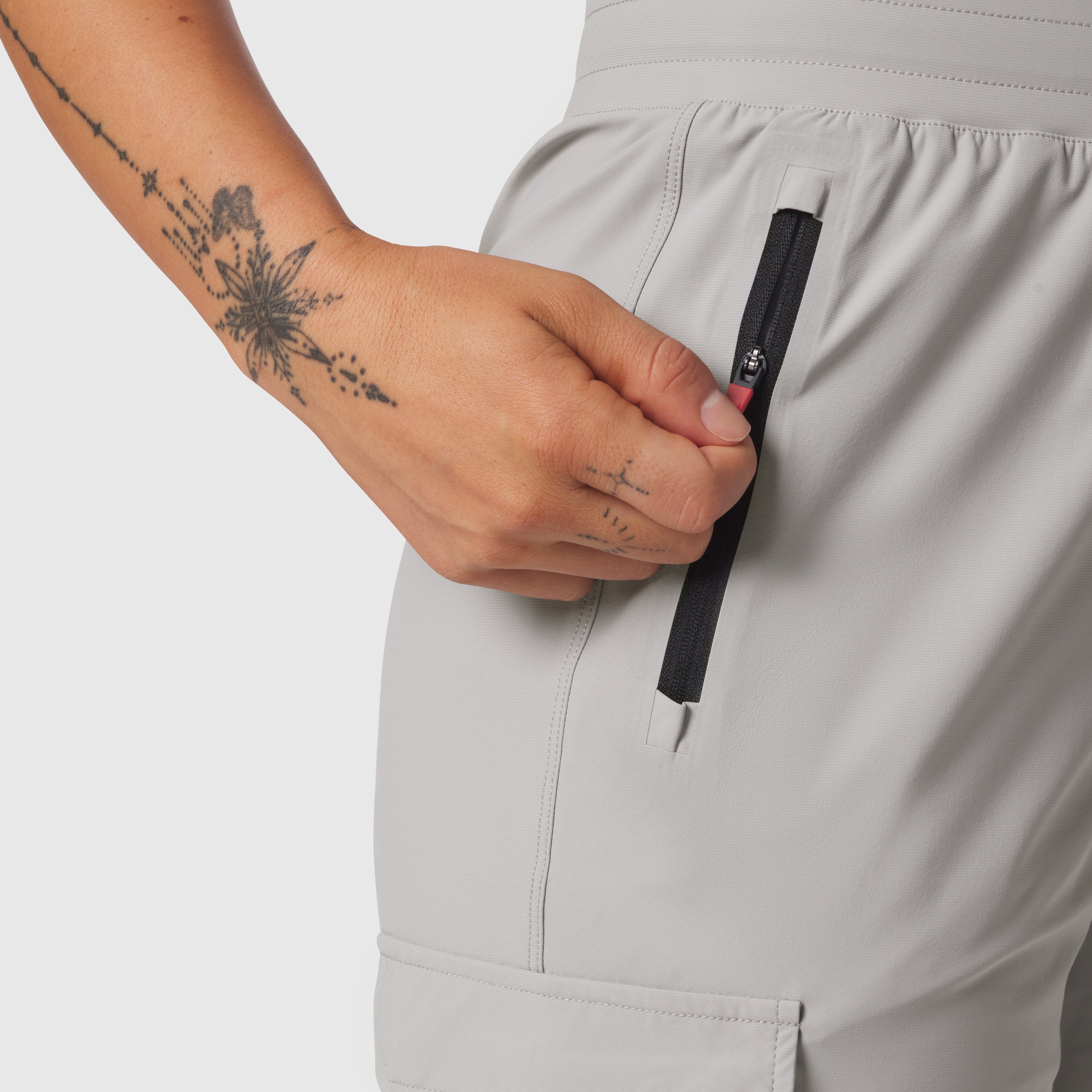 Tetra-Lite Cargo High Rib Jogger in Slate Grey, worn with hand in pocket detail