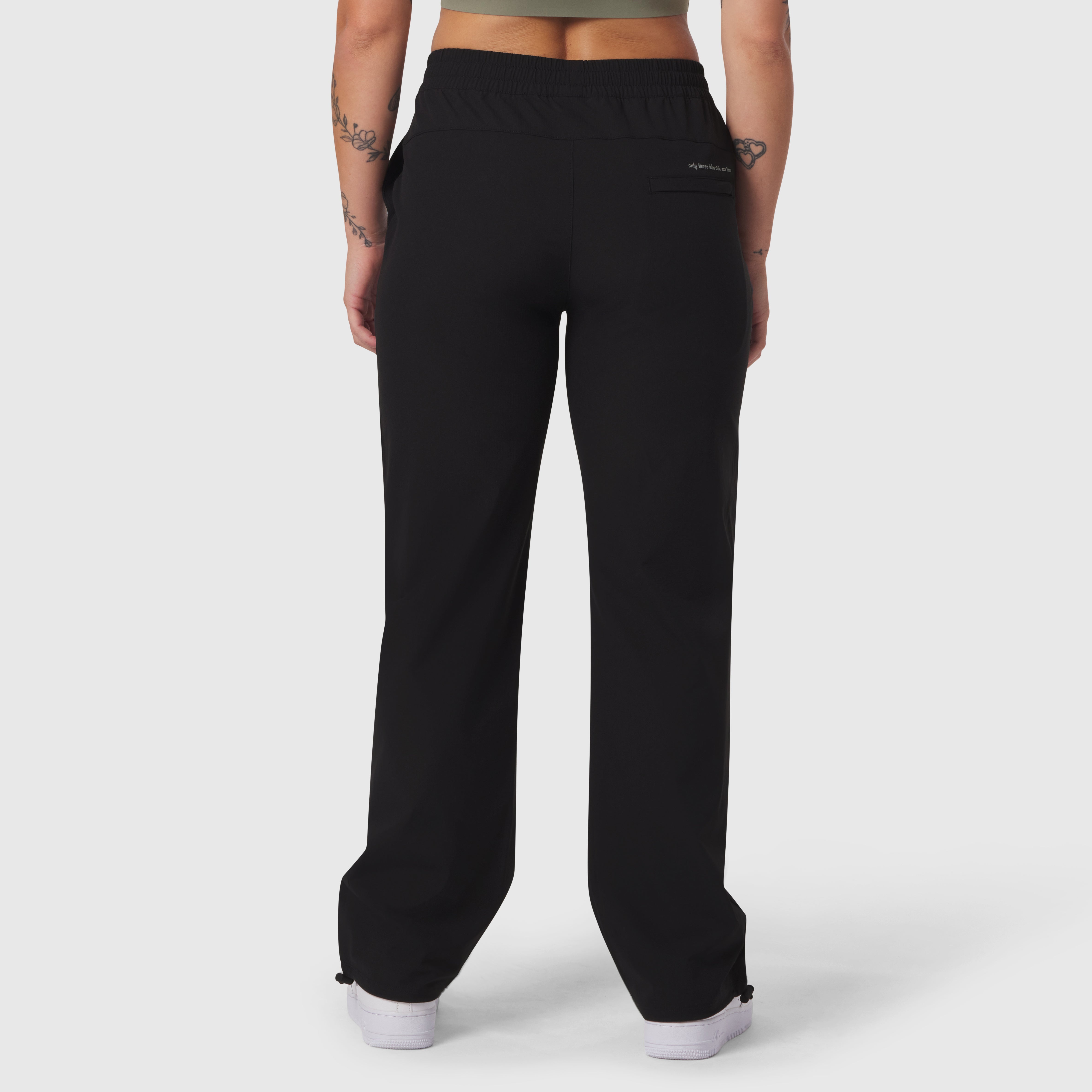Black Ripstop Relaxed Track Pant worn by model, back view