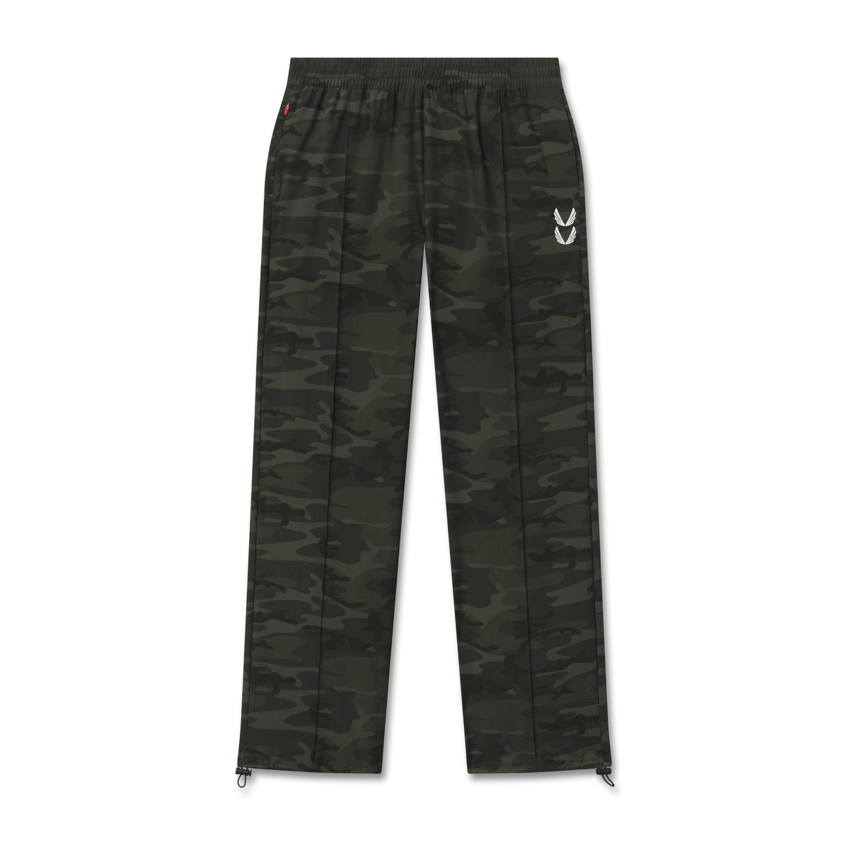 Flatlay of W036 Ripstop Relaxed Track Pant in dark camo, front view