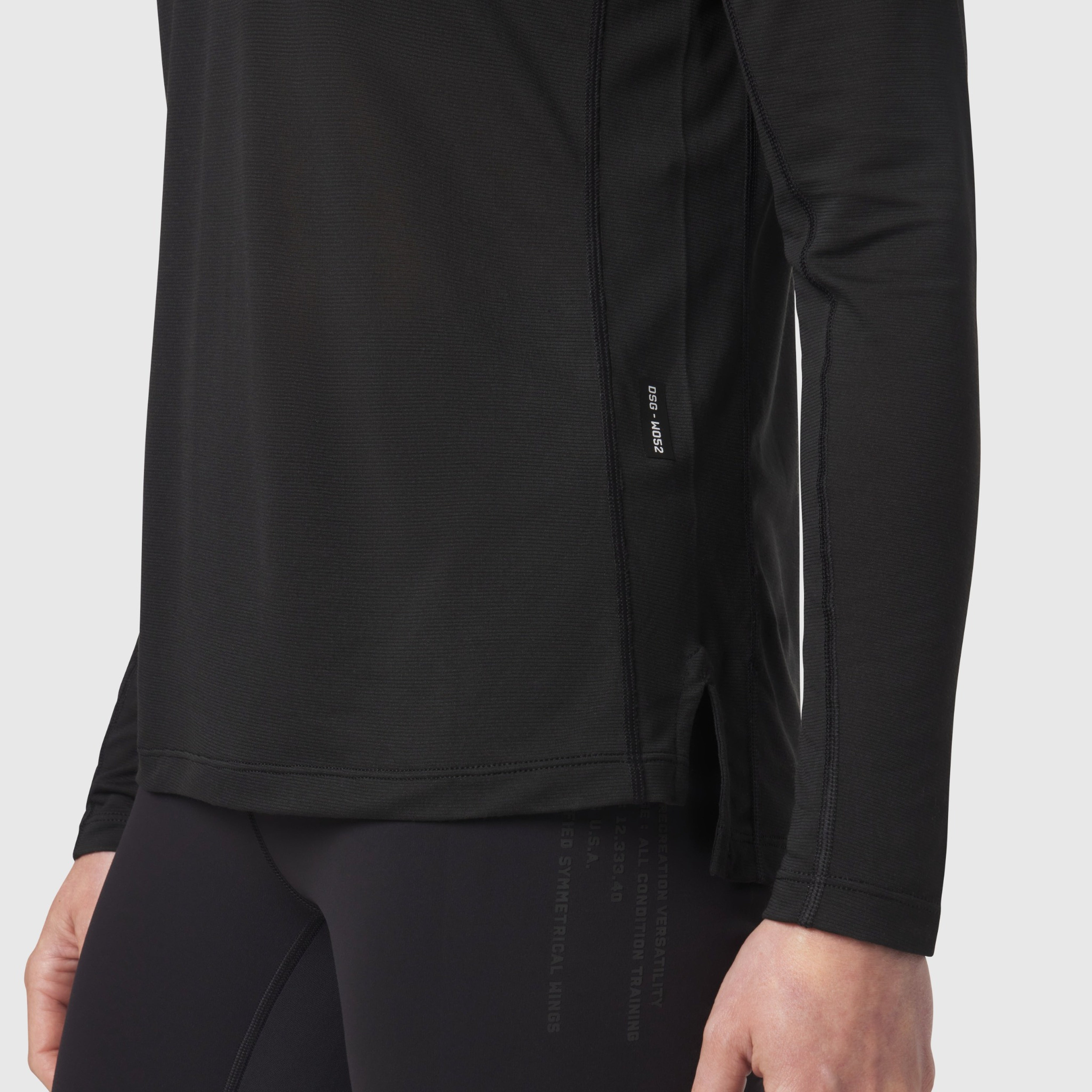 Polartec® Delta Longsleeve in black, worn by model, side view detail