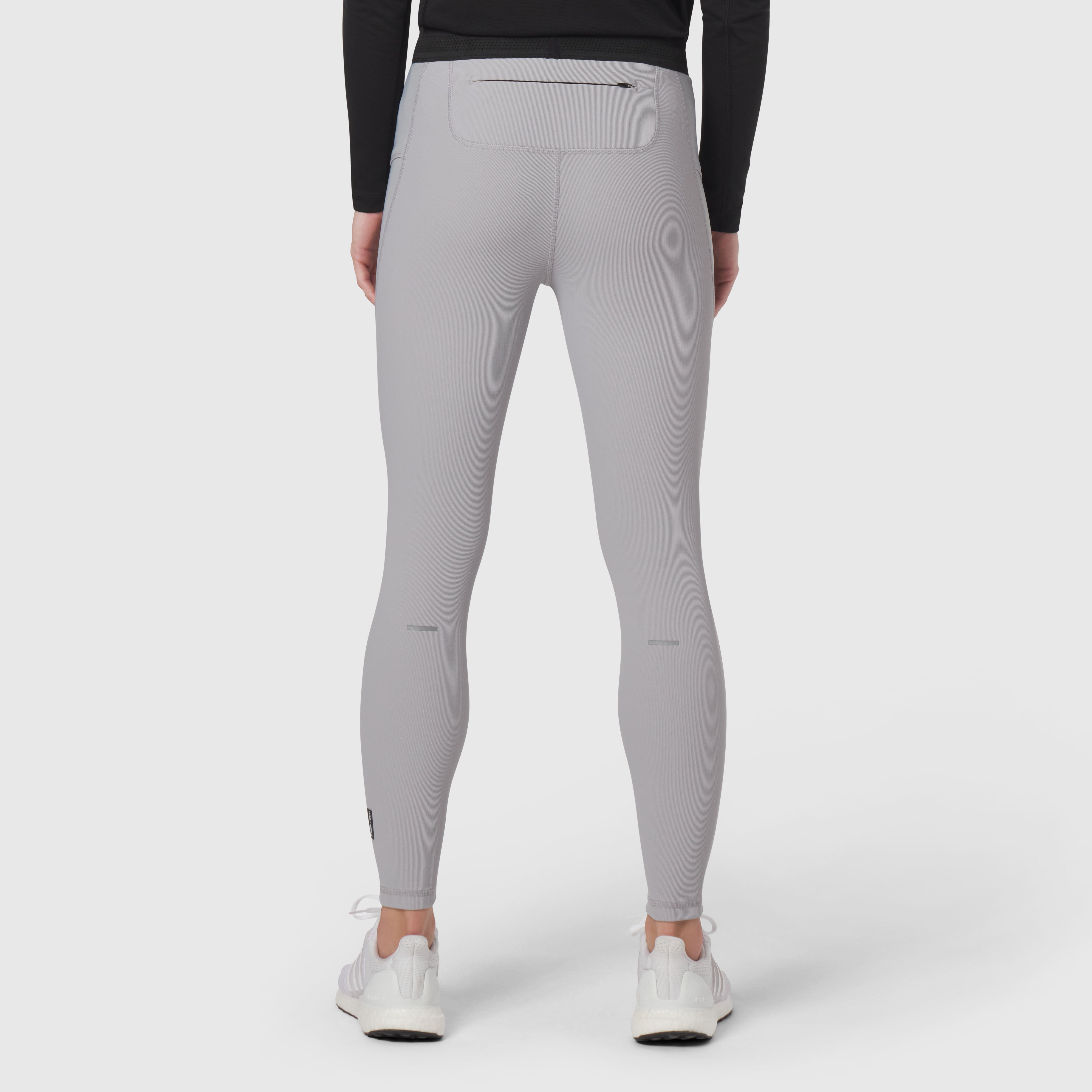 Lycra Ribbed Running Tight in slate grey, back view on model wearing white sneakers