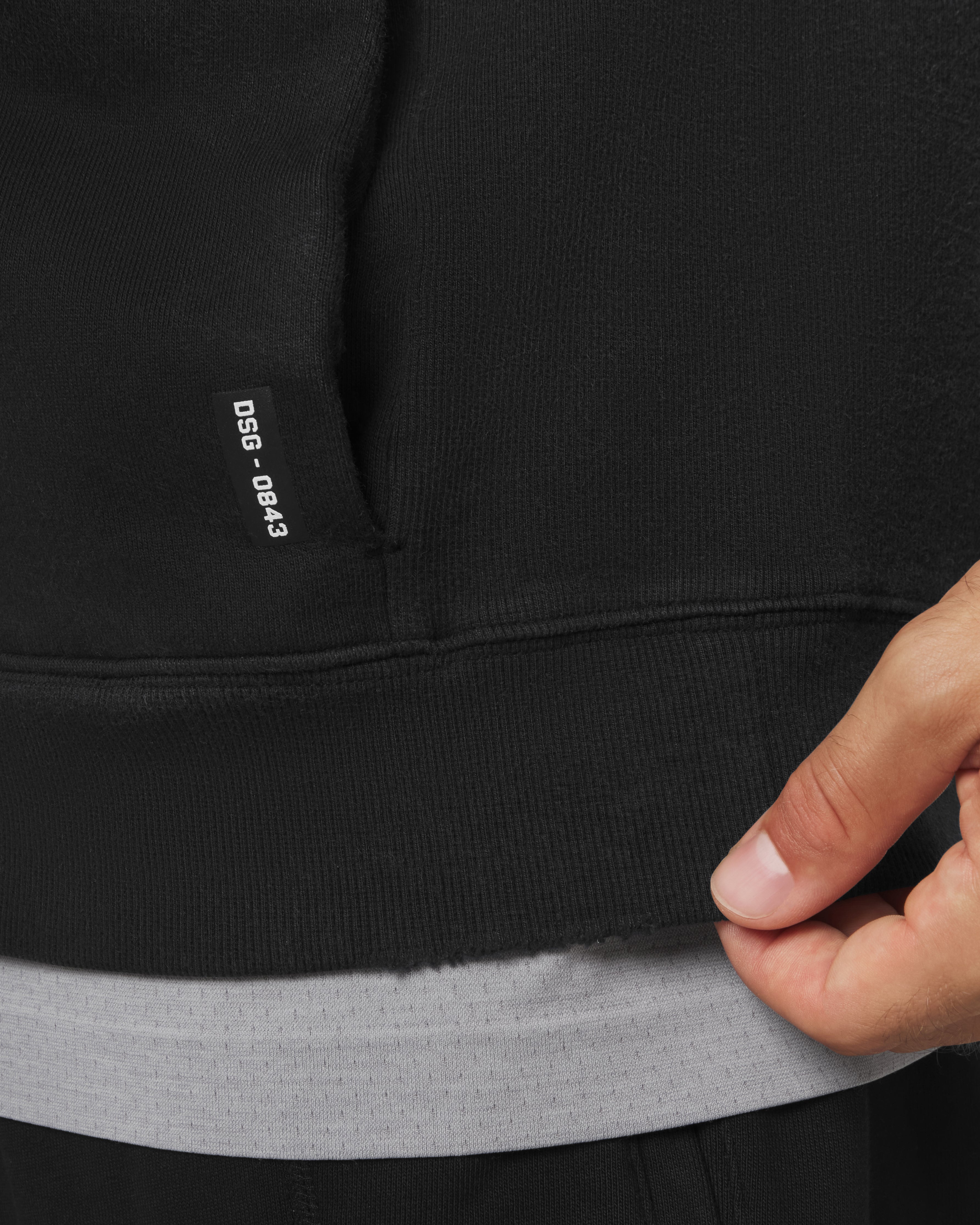 0843. Tech Essential™ Distressed Full Zip Hoodie - Black Sun Fade