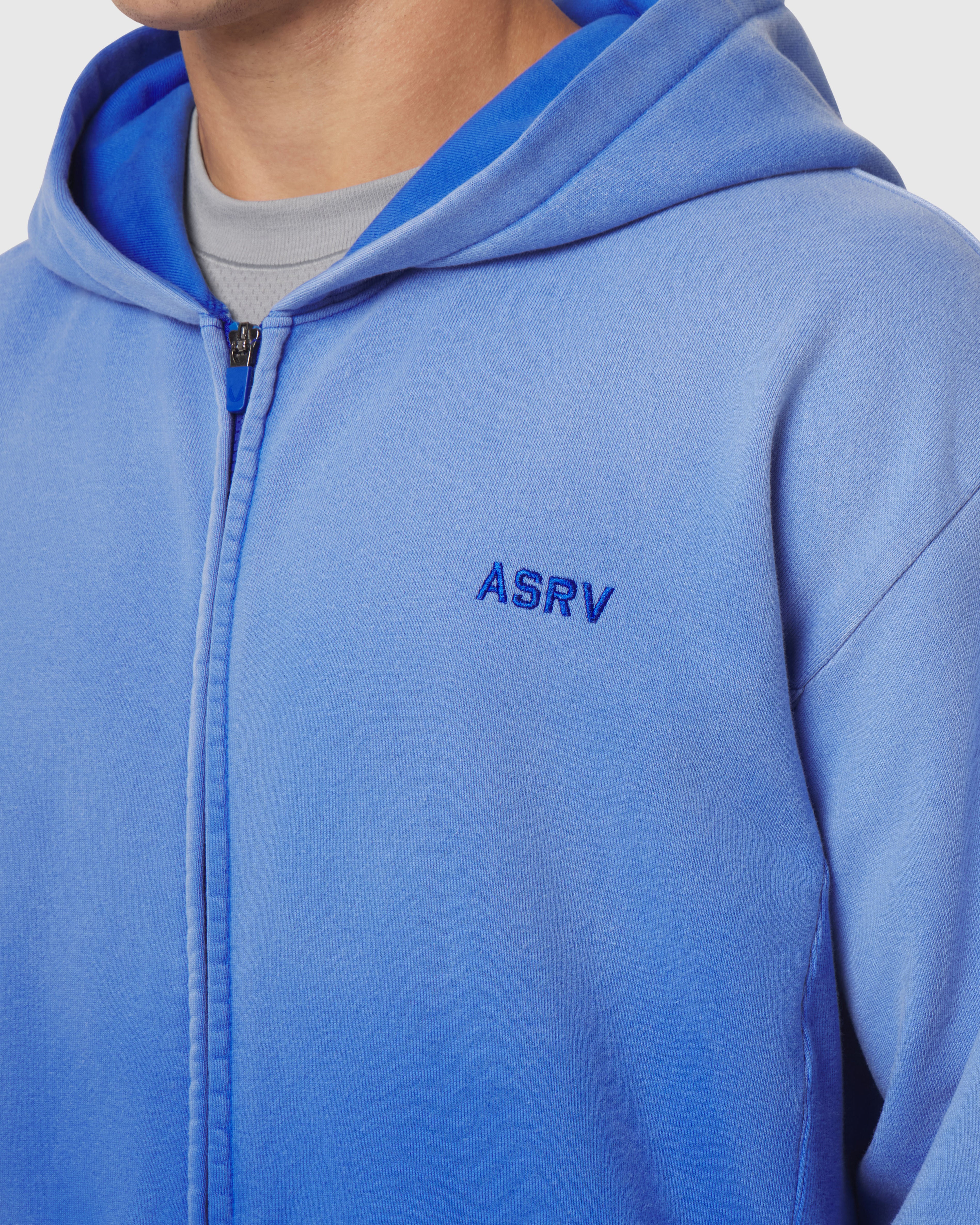 0843. Tech Essential™ Distressed Full Zip Hoodie - Electric Blue Sun Fade
