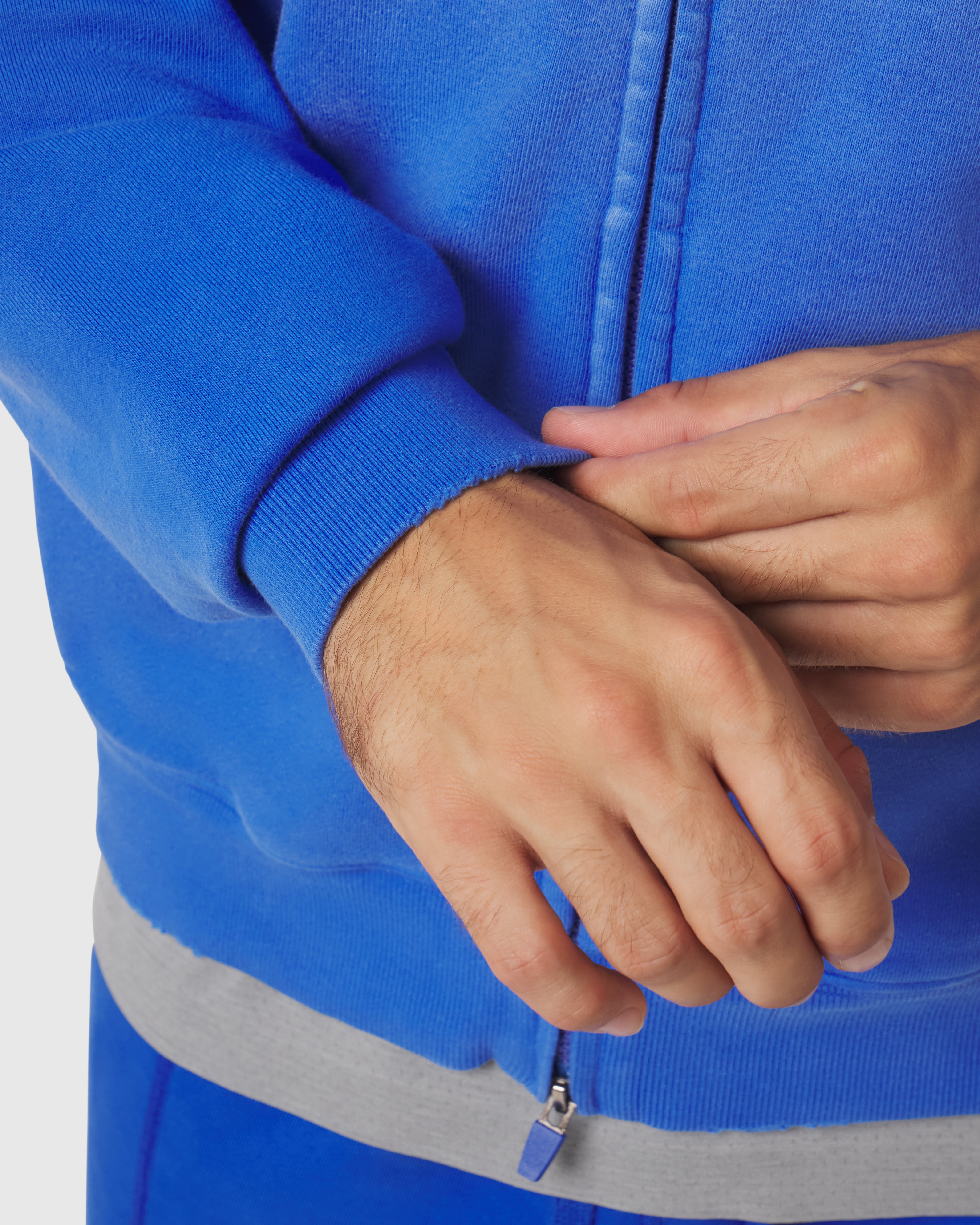 0843. Tech Essential™ Distressed Full Zip Hoodie - Electric Blue Sun Fade