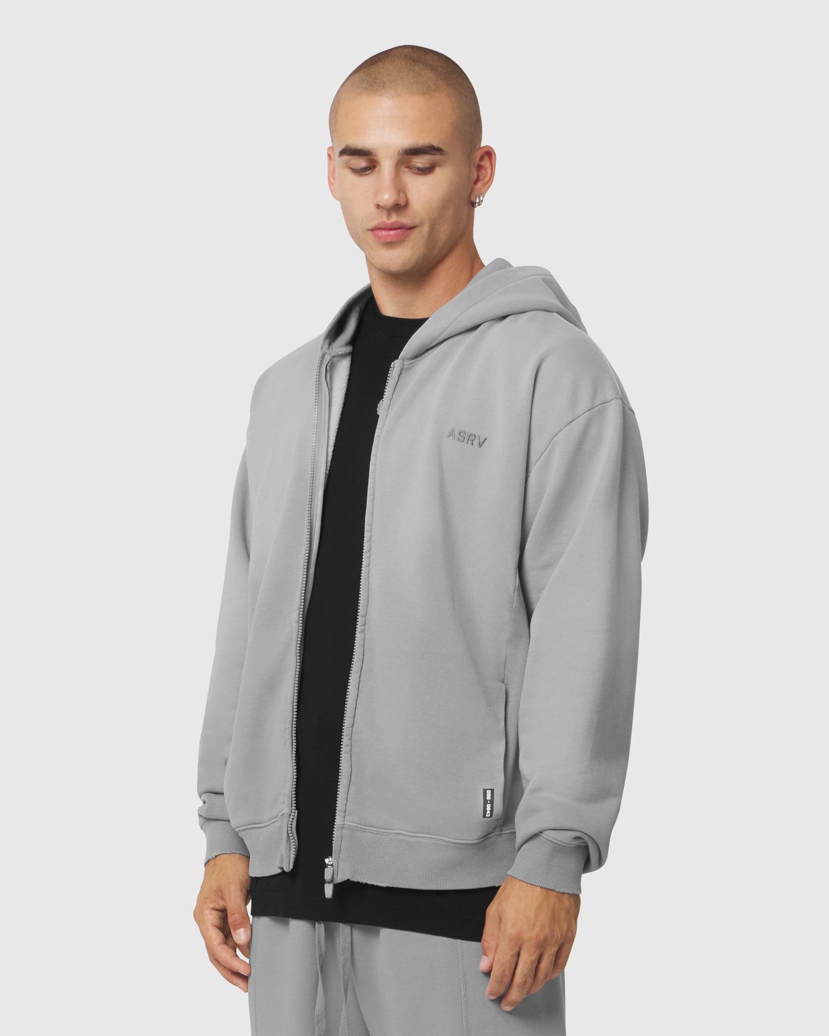 0843. Tech Essential™ Distressed Full Zip Hoodie - Slate Grey Sun Fade