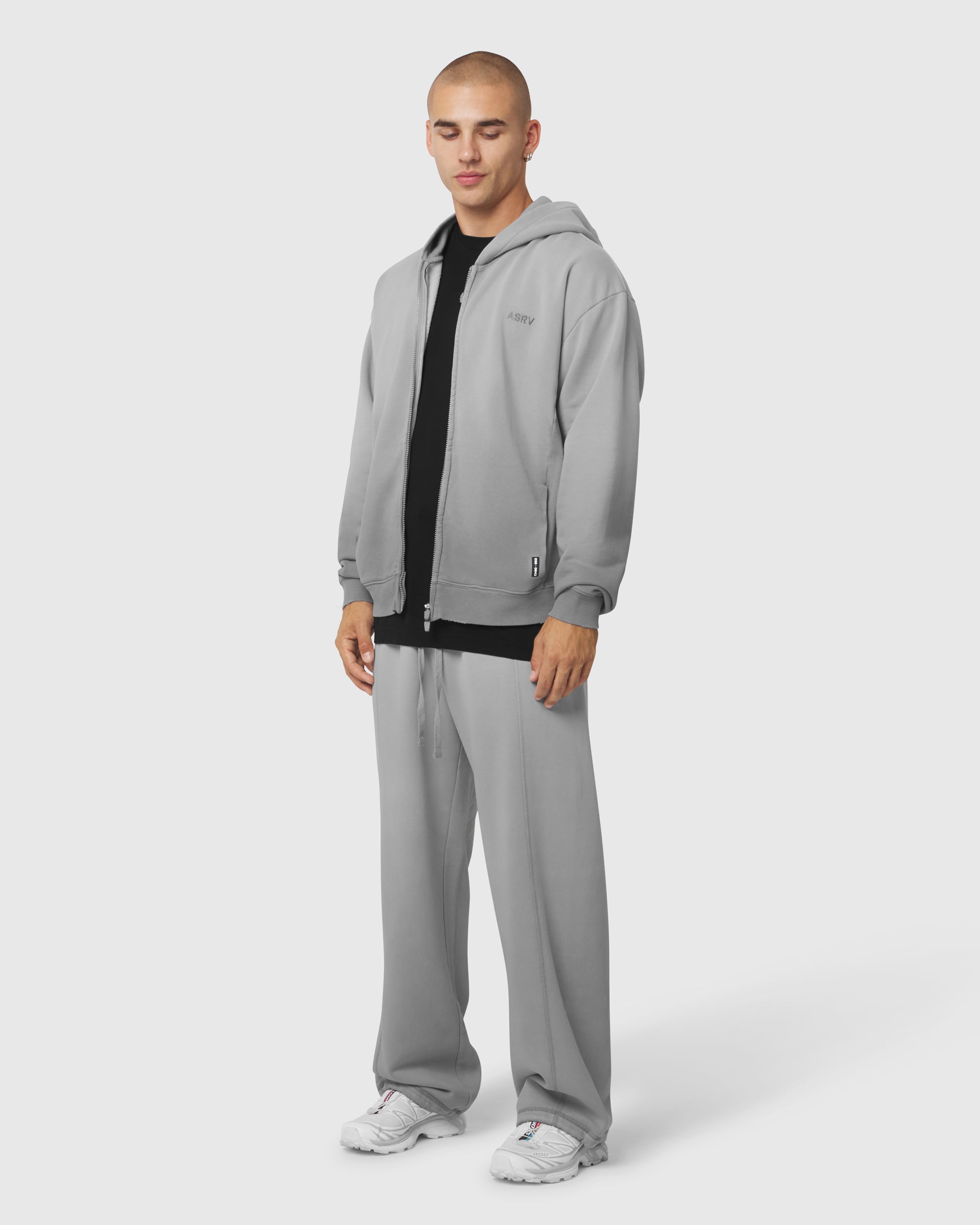 0843. Tech Essential™ Distressed Full Zip Hoodie - Slate Grey Sun Fade