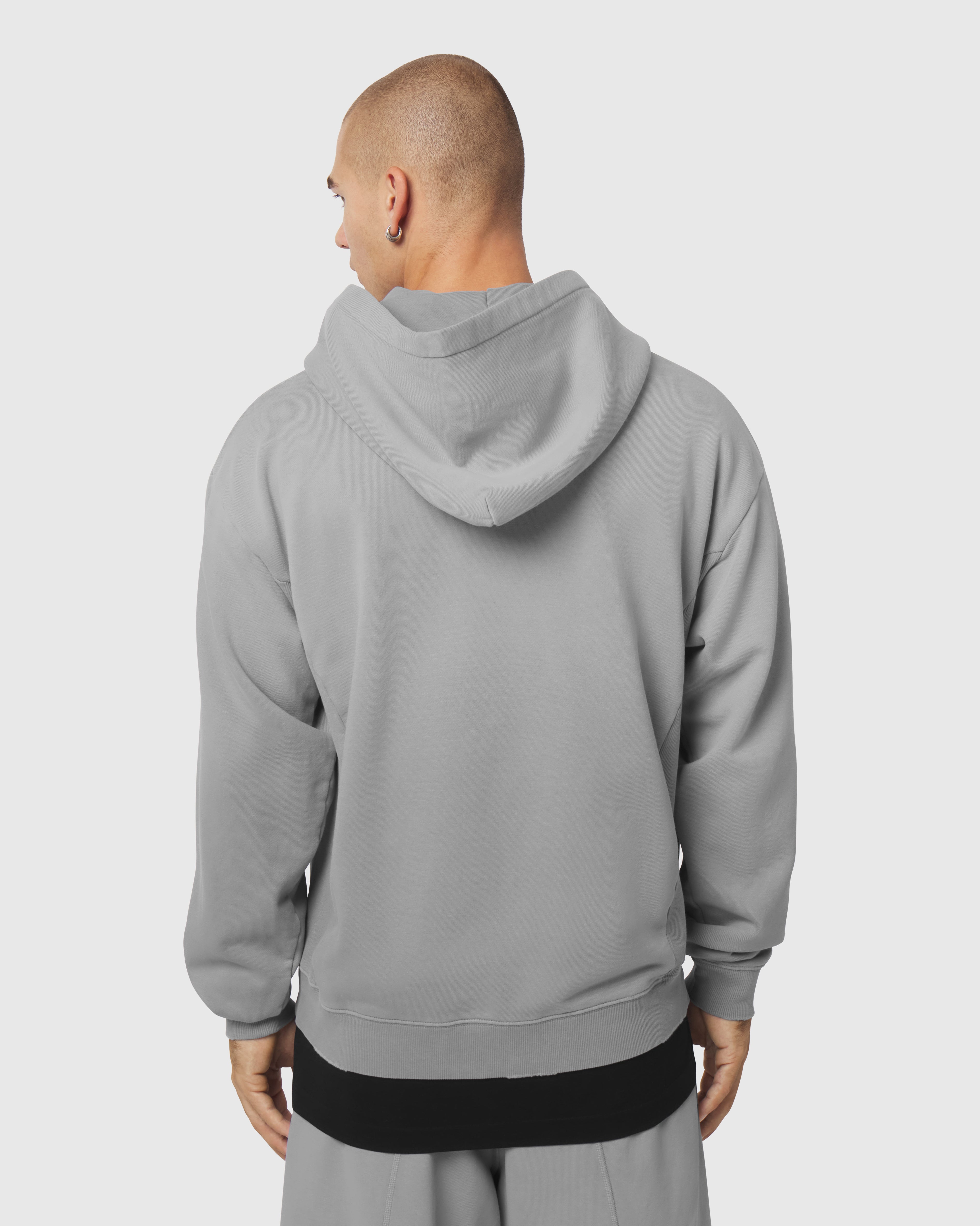 0843. Tech Essential™ Distressed Full Zip Hoodie - Slate Grey Sun Fade