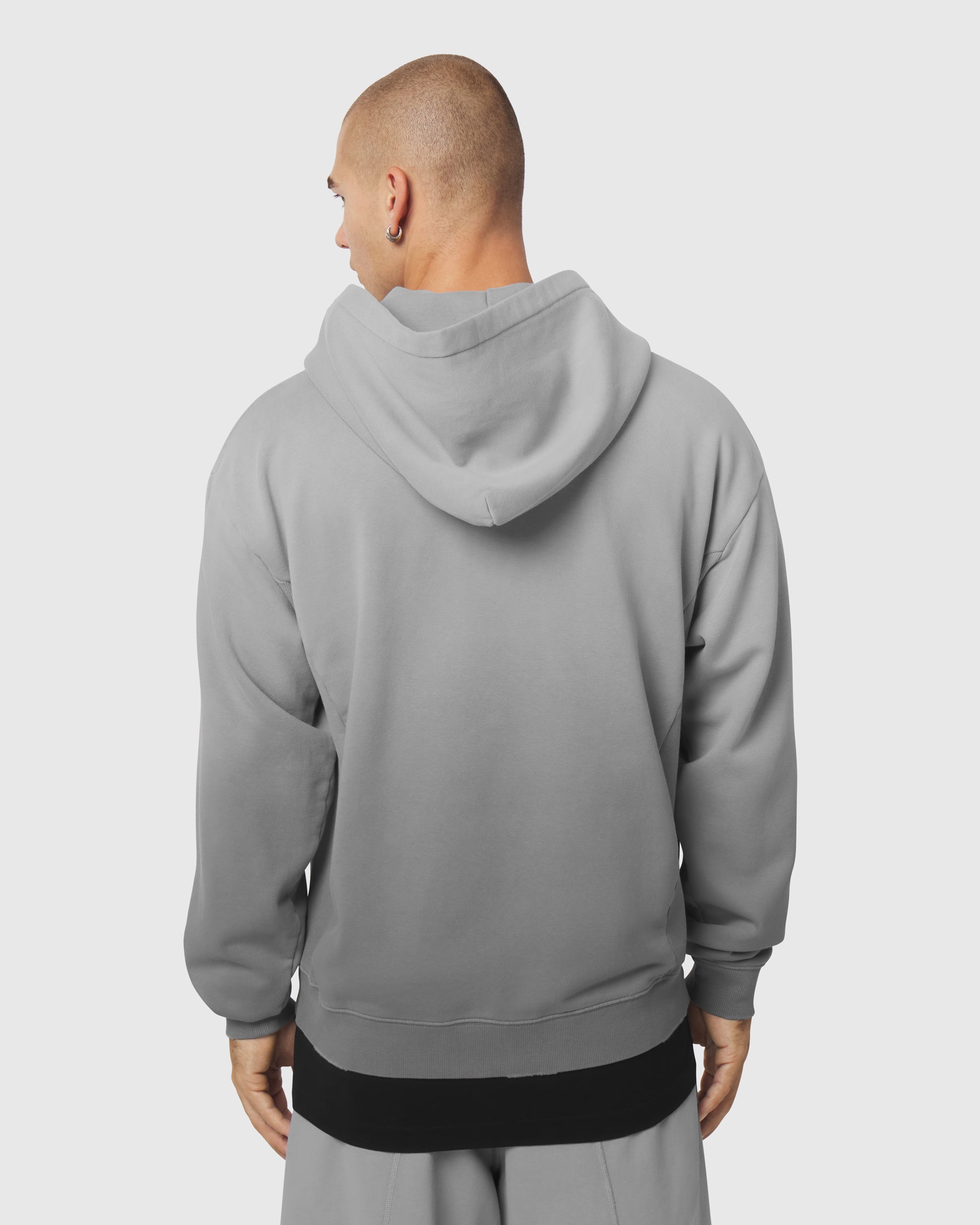 0843. Tech Essential™ Distressed Full Zip Hoodie - Slate Grey Sun Fade