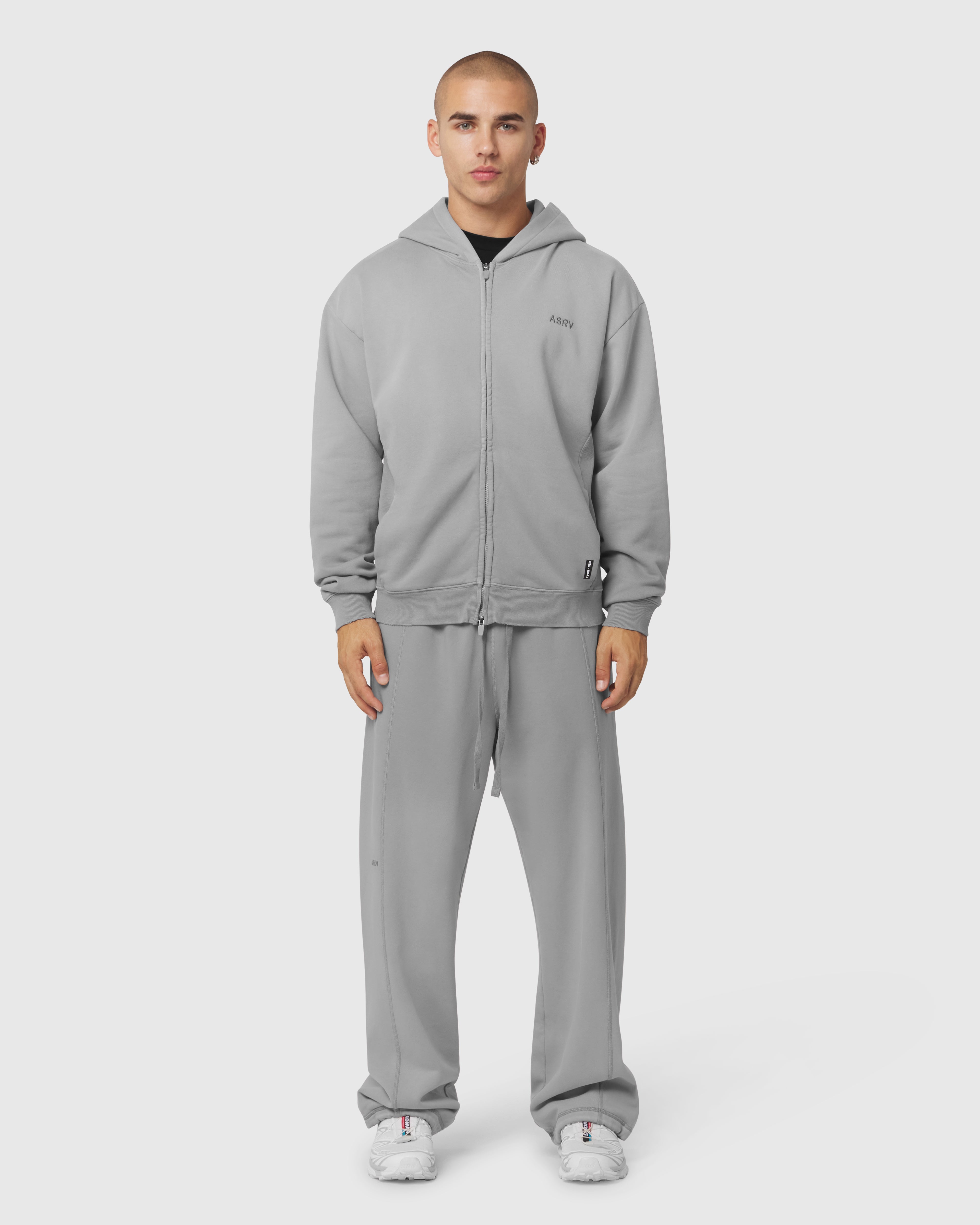 0843. Tech Essential™ Distressed Full Zip Hoodie - Slate Grey Sun Fade