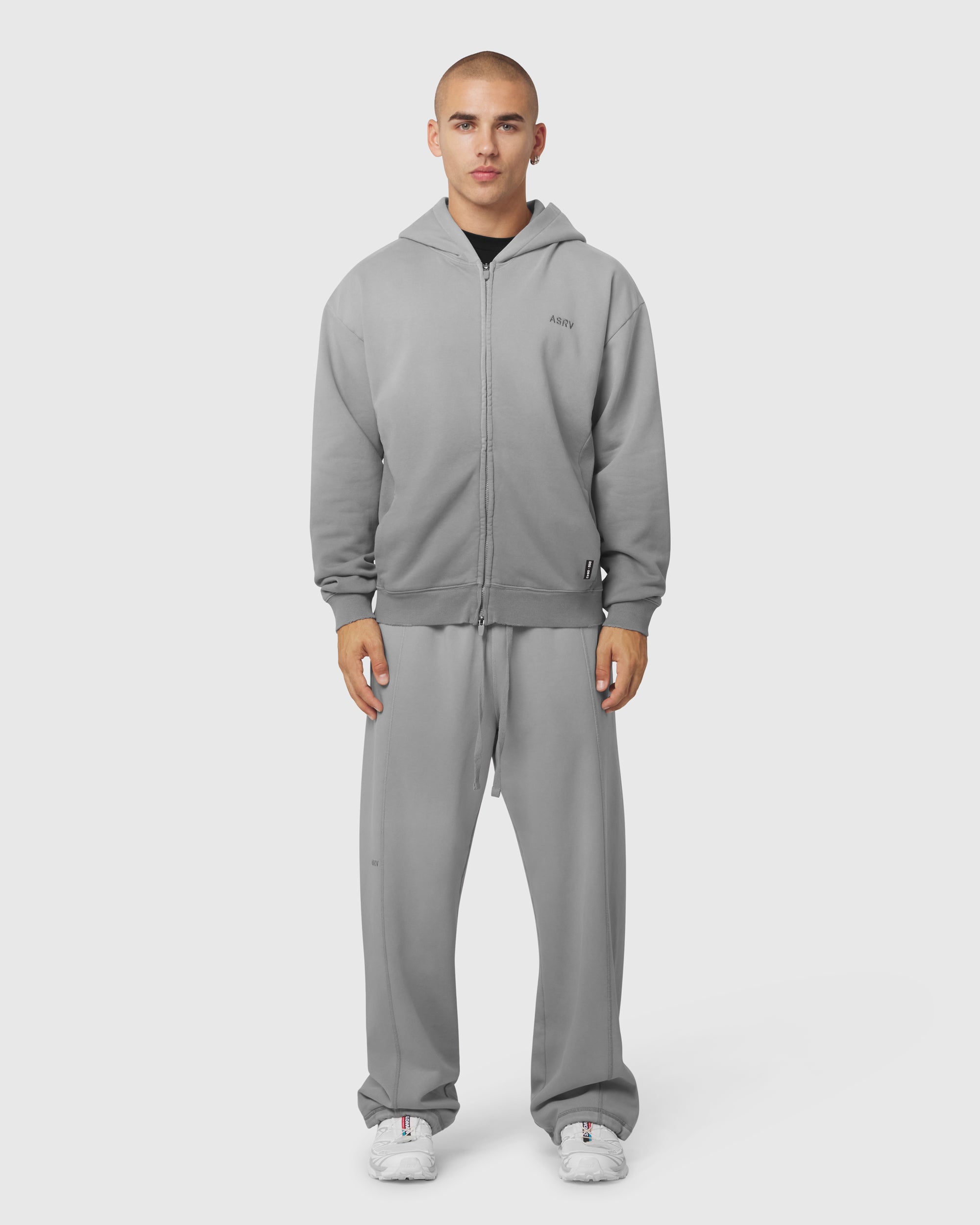 0843. Tech Essential™ Distressed Full Zip Hoodie - Slate Grey Sun Fade