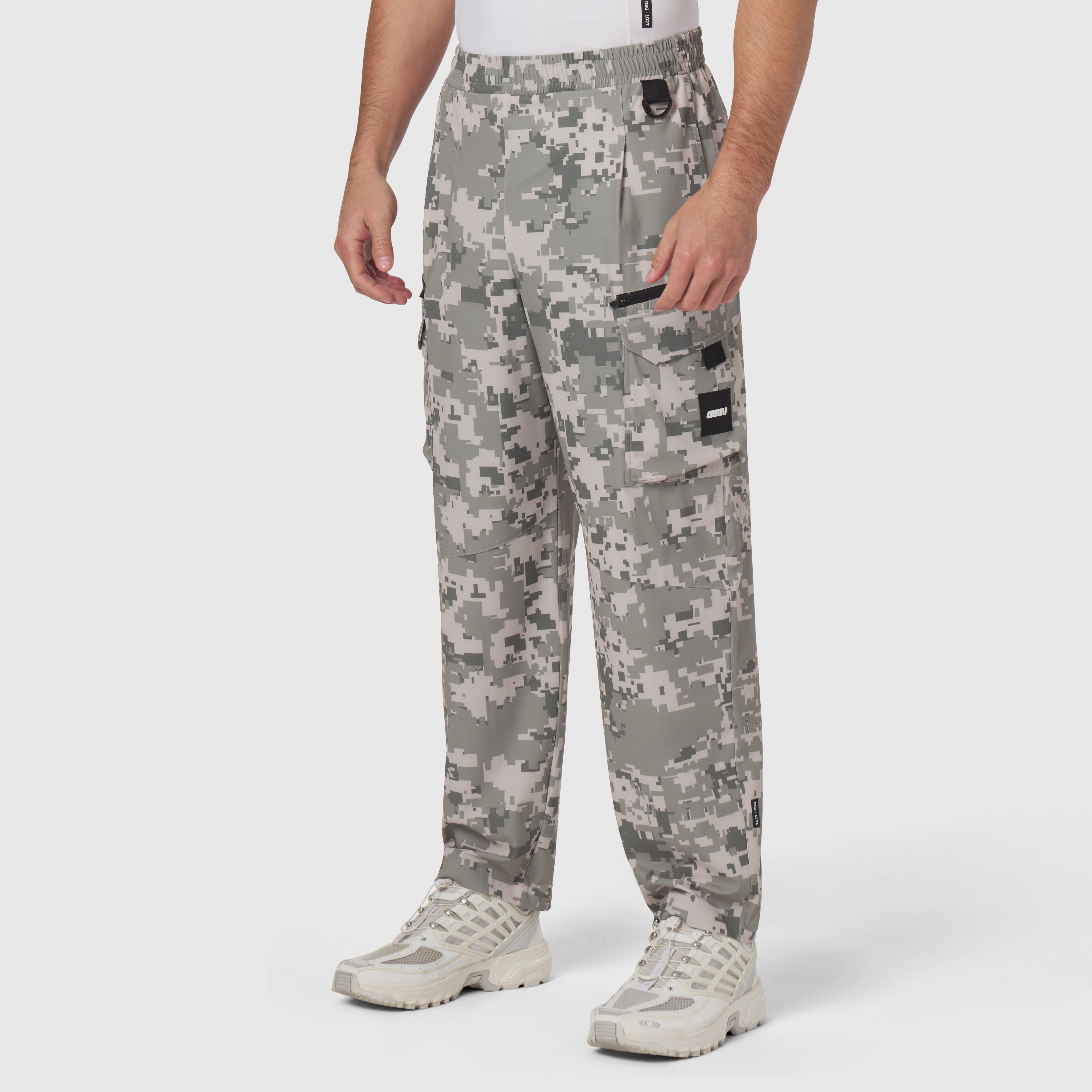 Tetra-Lite Cargo City Pant in digital camo worn by model, front view