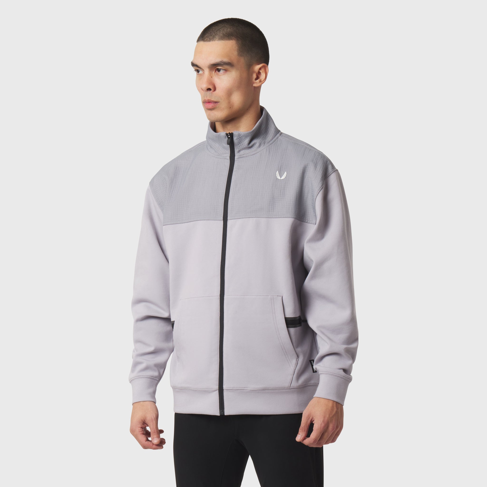 Dri-Core Sidelock Full Zip in slate grey, worn by model, front view