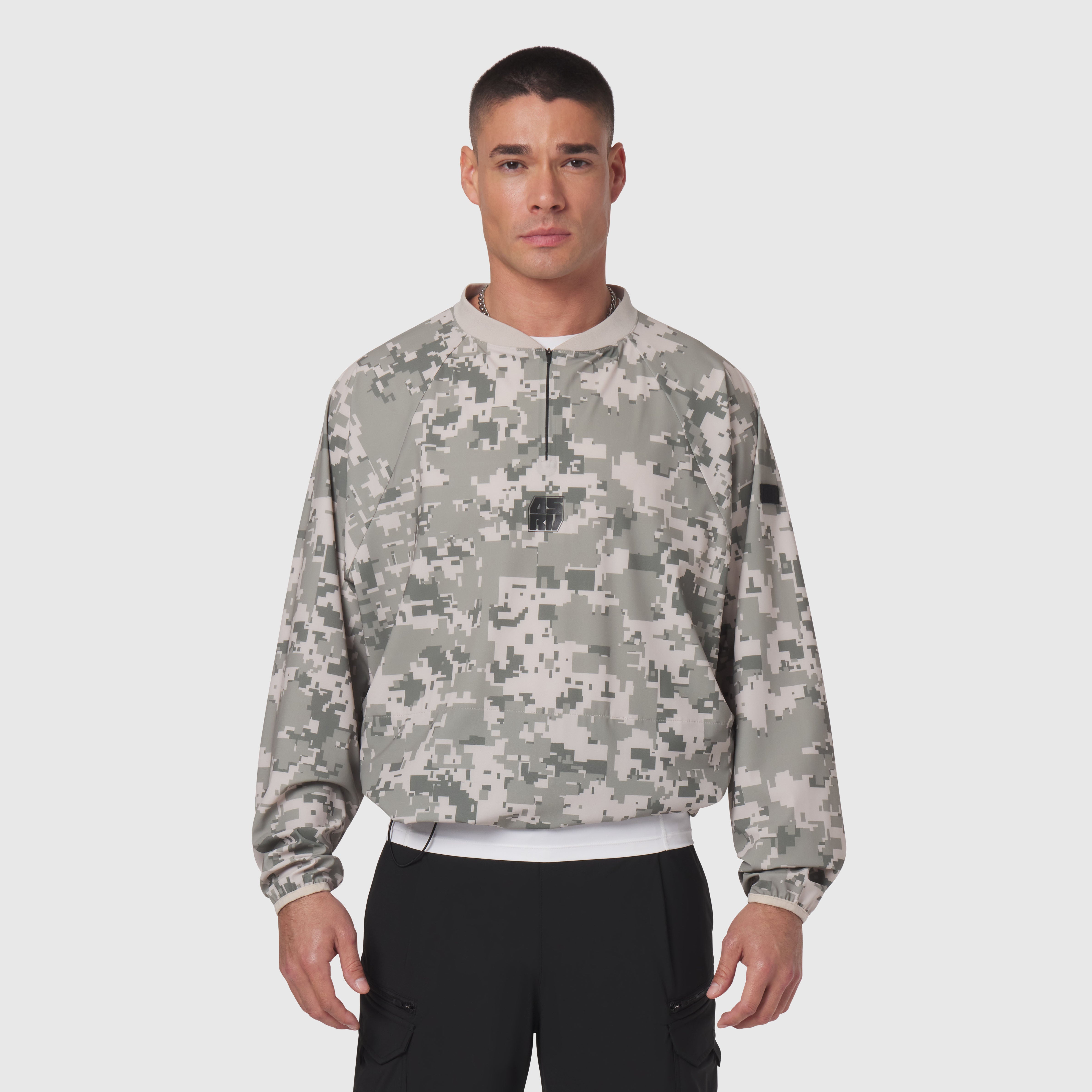Tetra-Lite® Blade Collar Zip Jacket in digital camo, worn by model, front view