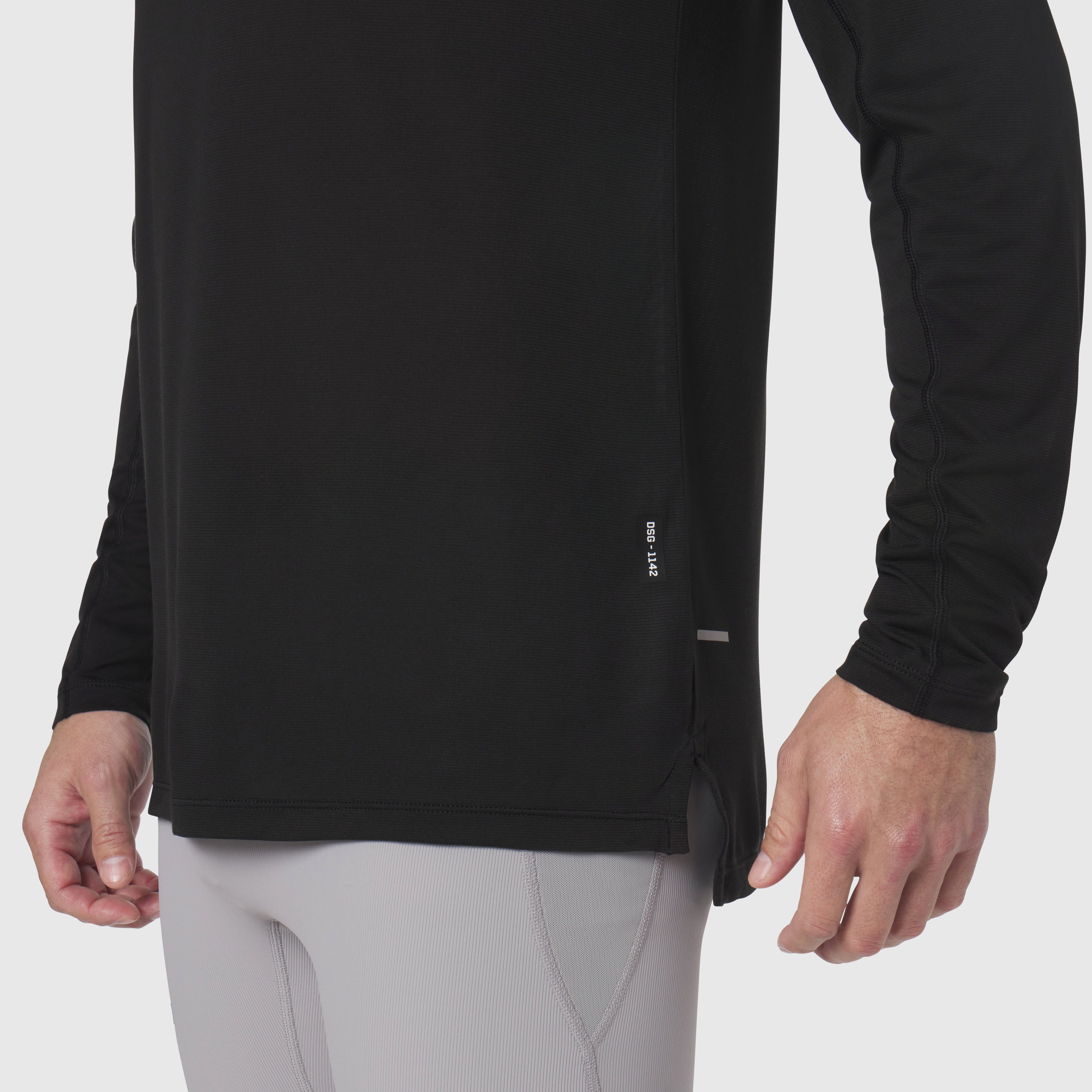 Polartec® Delta Longsleeve in black, worn by model showing side torso and sleeve detail