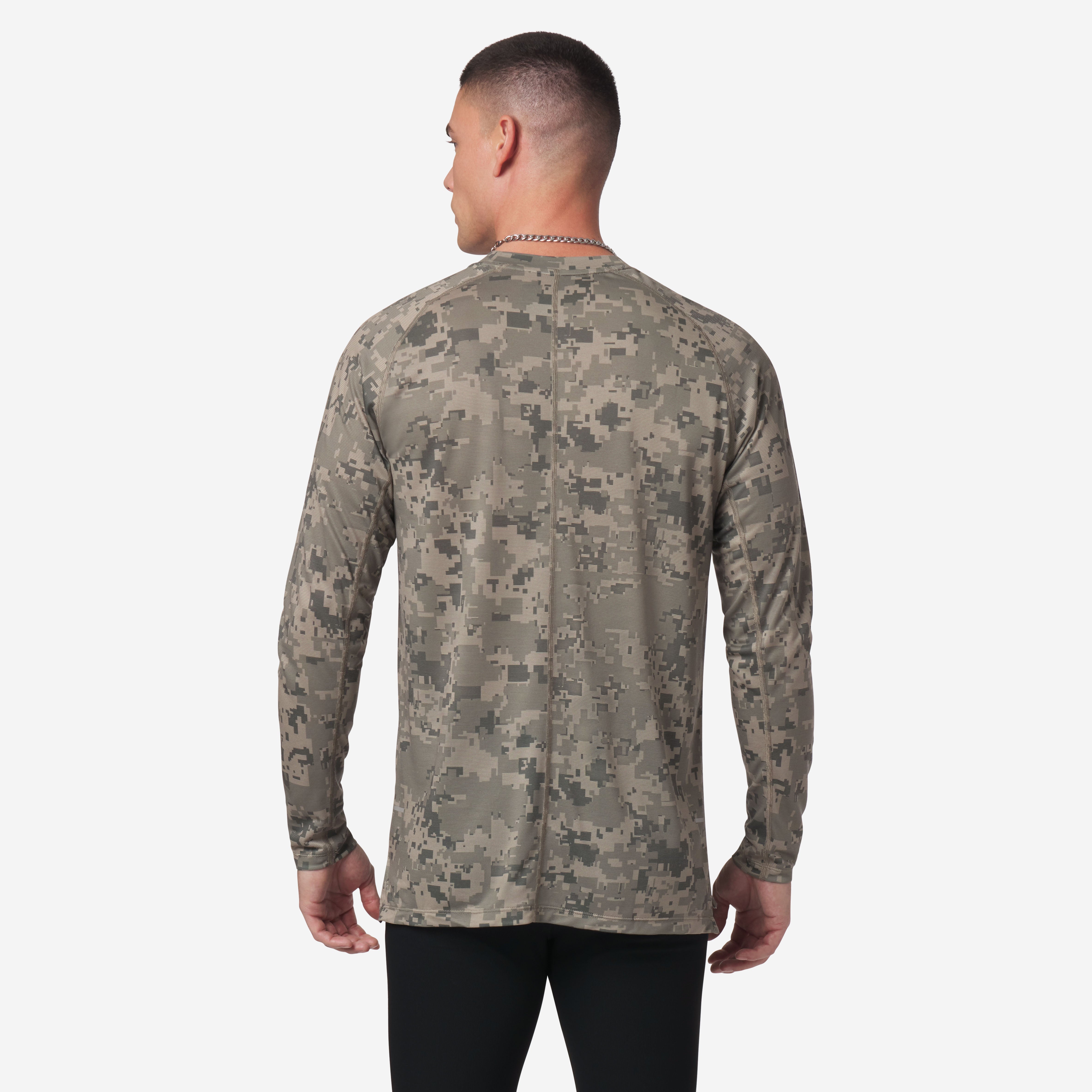 Polartec® Delta Longsleeve in digital camo, worn by model, back view