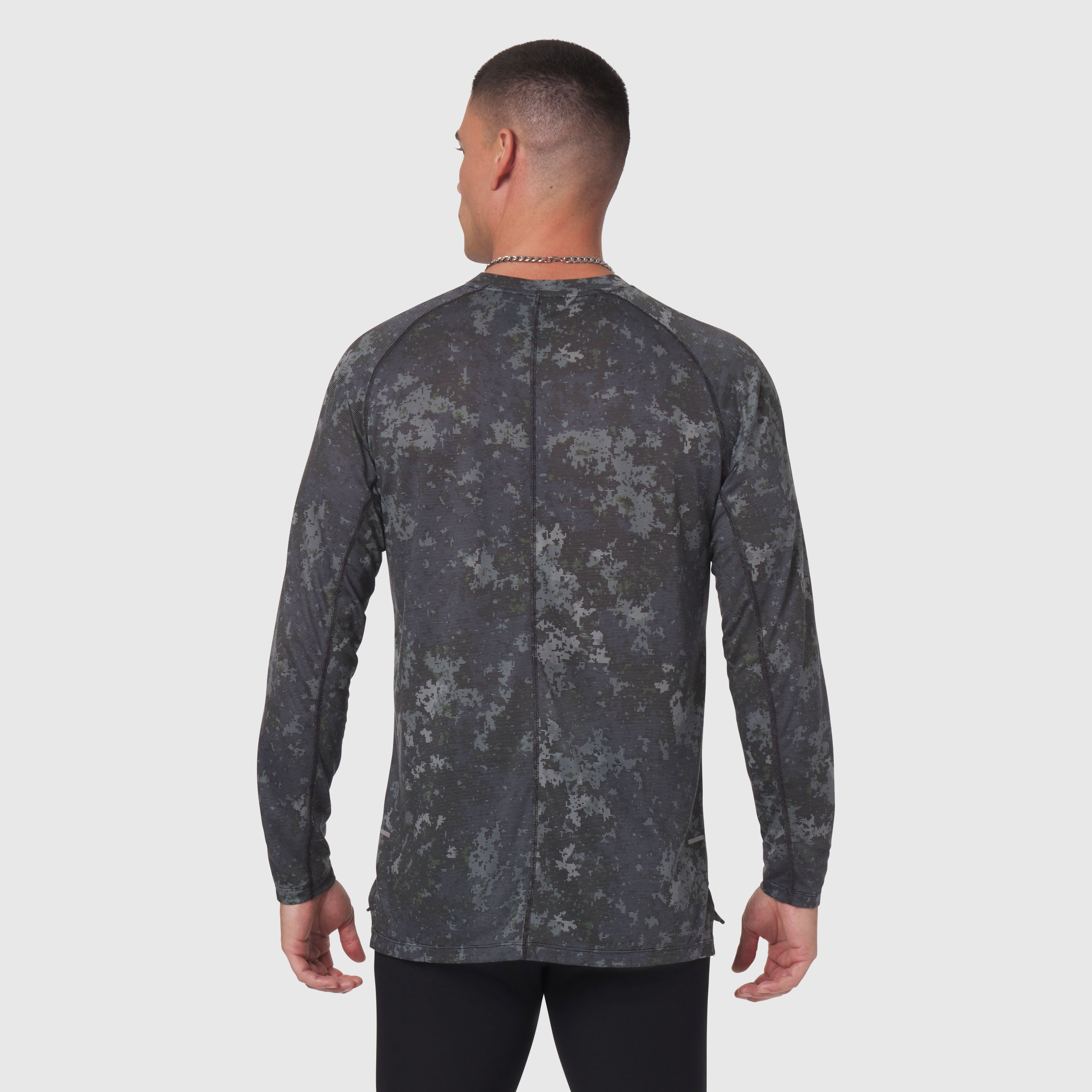 Polartec® Delta Longsleeve in pixel camo, rear view on model