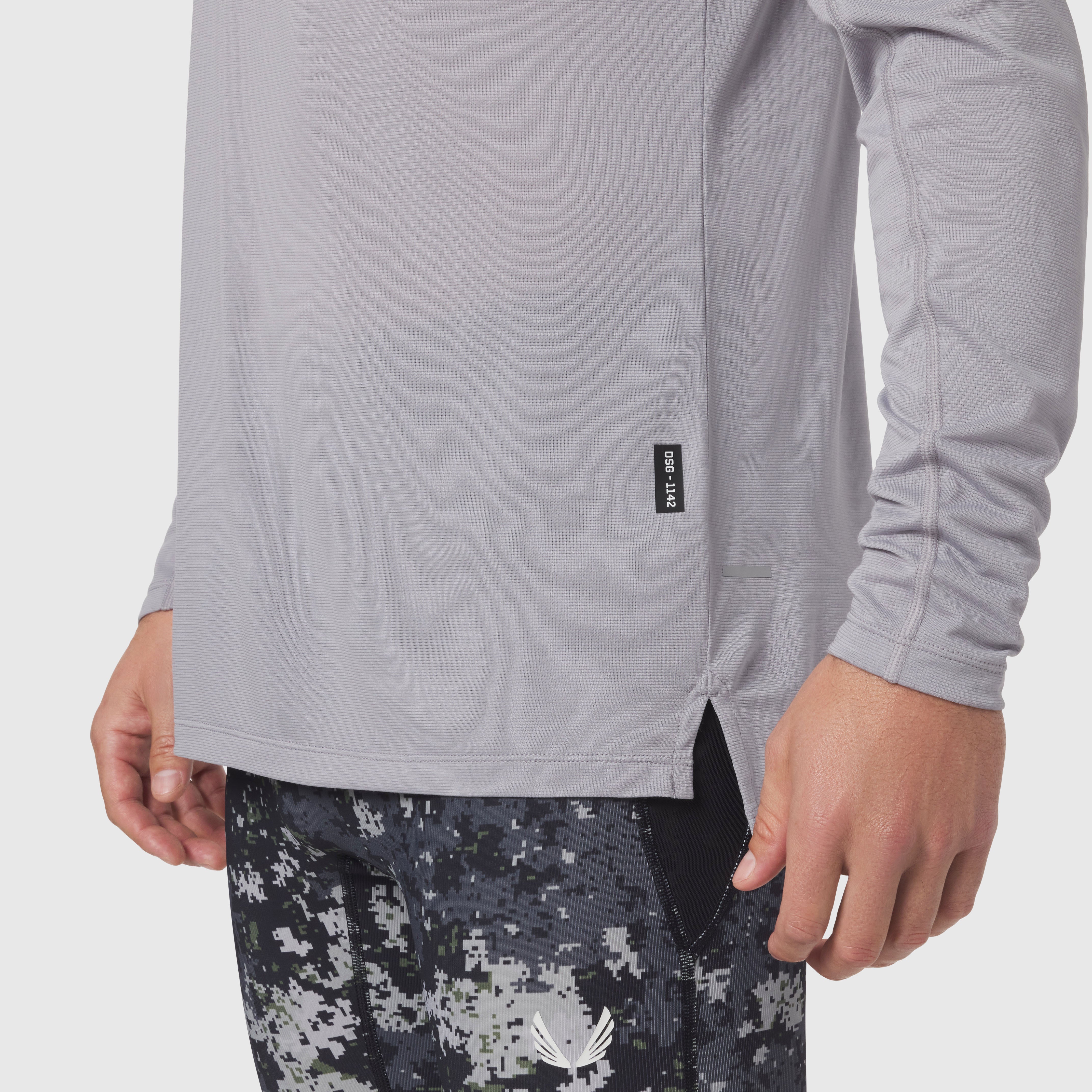 Polartec® Delta Longsleeve in slate grey worn by model, side view