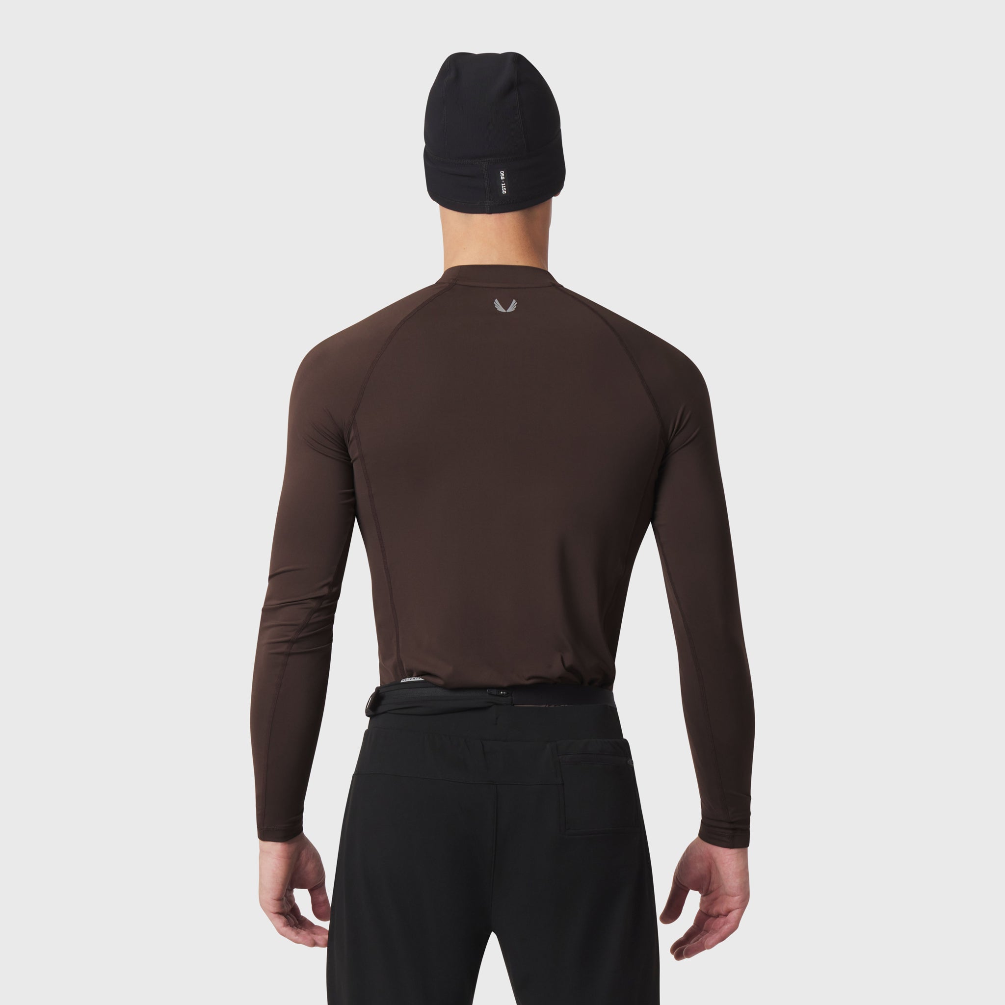 LYCRA® ADAPTIV Baselayer Longsleeve in dark brown, back view on model