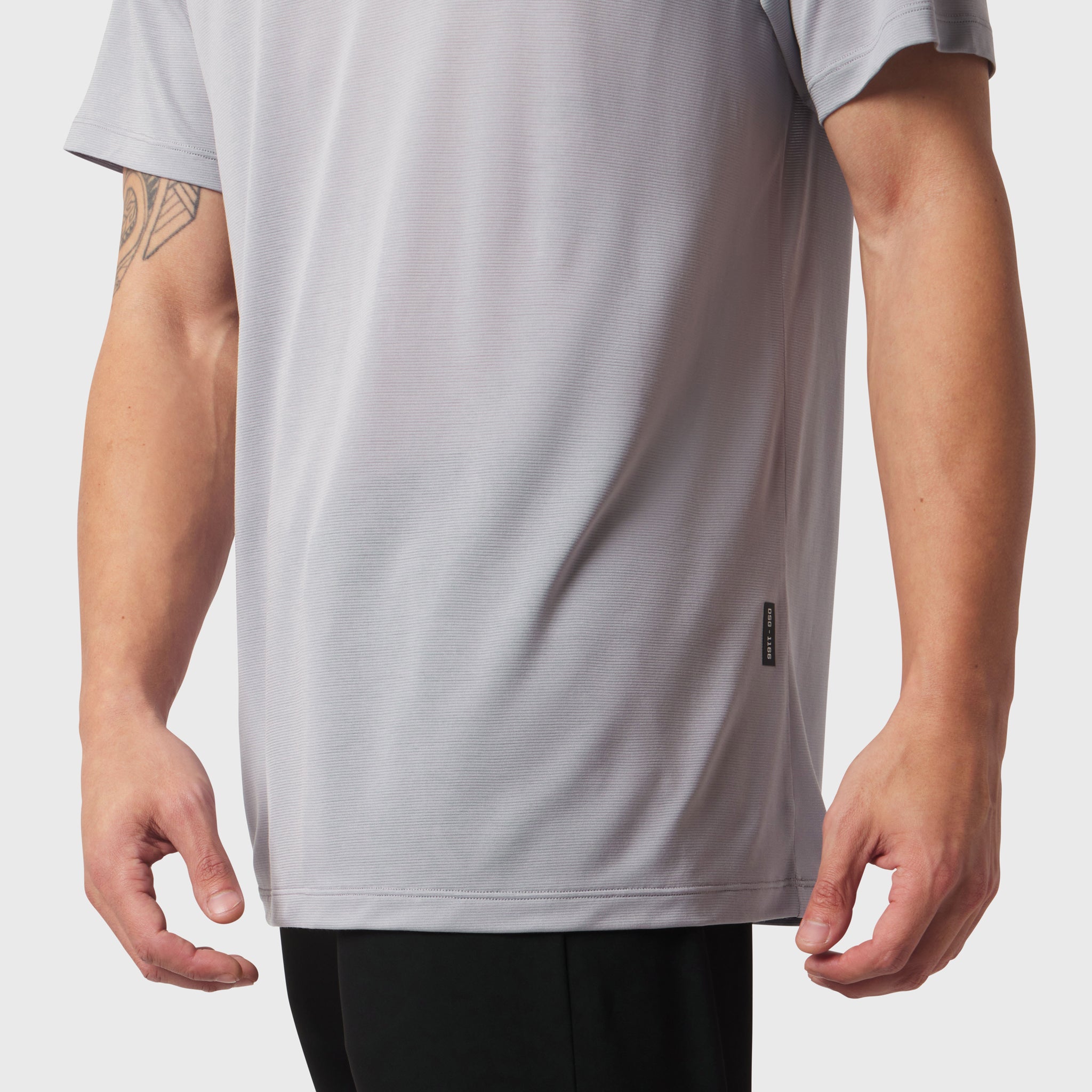 Polartec® Delta Polo in slate grey worn by model, front view