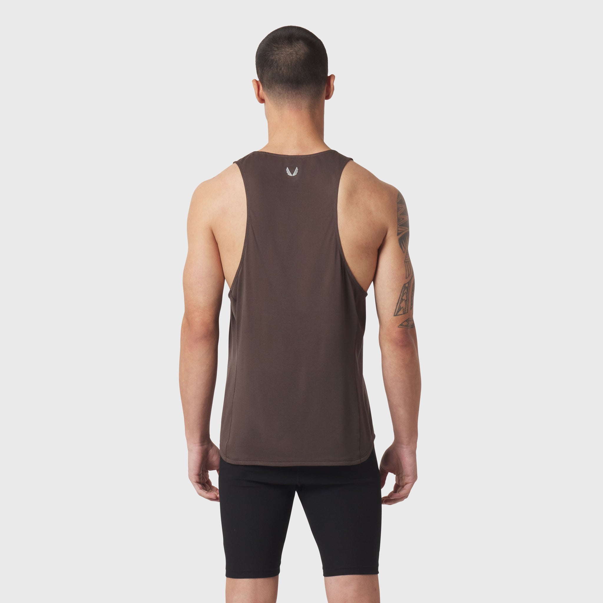 Polartec® Delta Singlet in Dark Earth, back view on model
