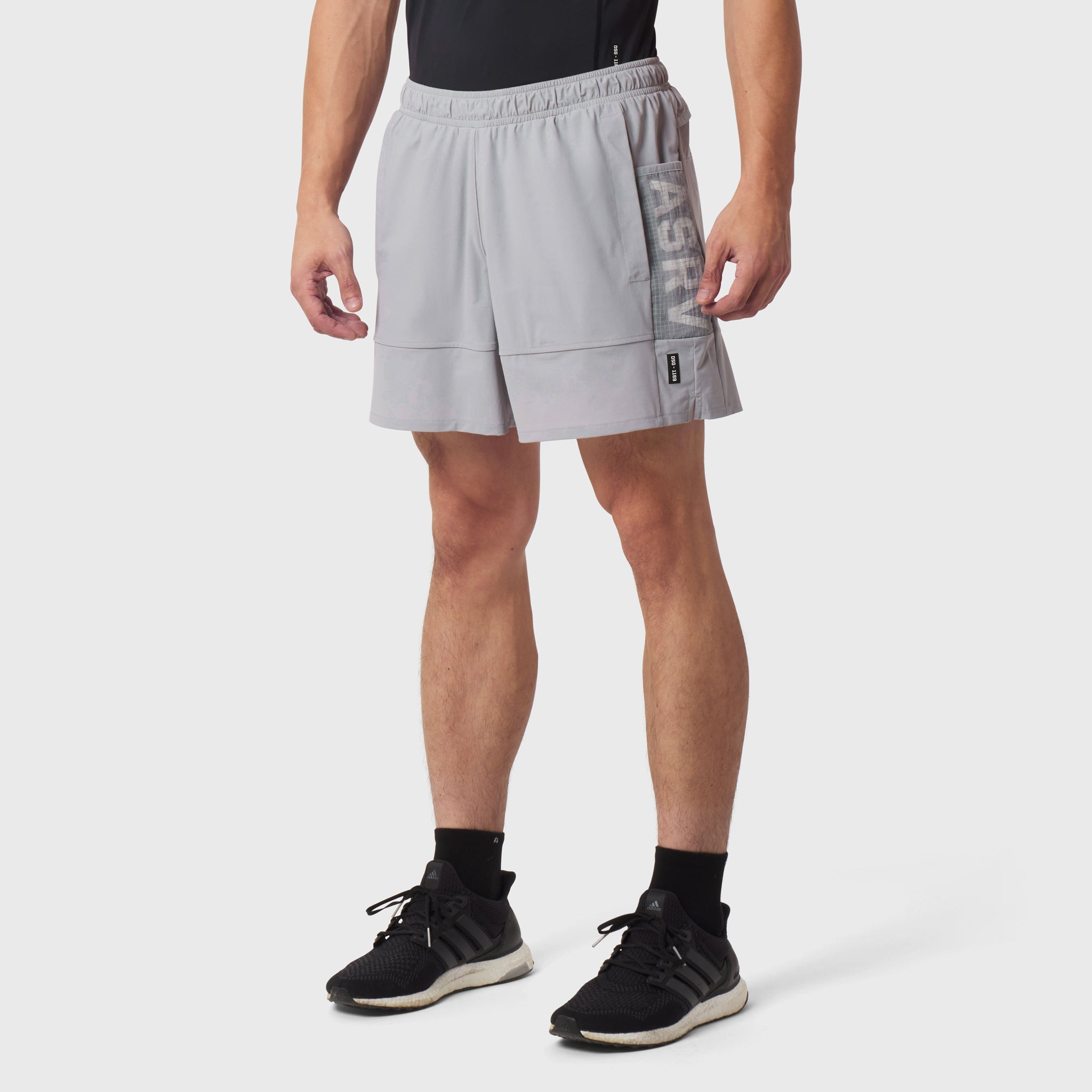 Tetra-Lite® Adventure Short in Slate Grey worn by model, front view