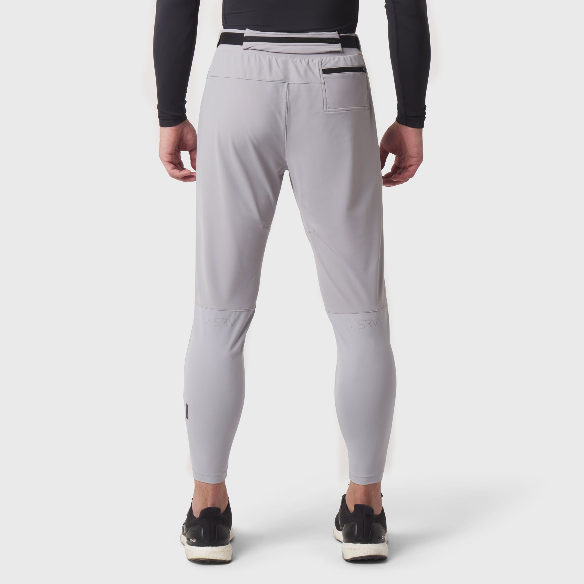 Hybrid Belt-Pack Run Jogger in slate grey, back view on model