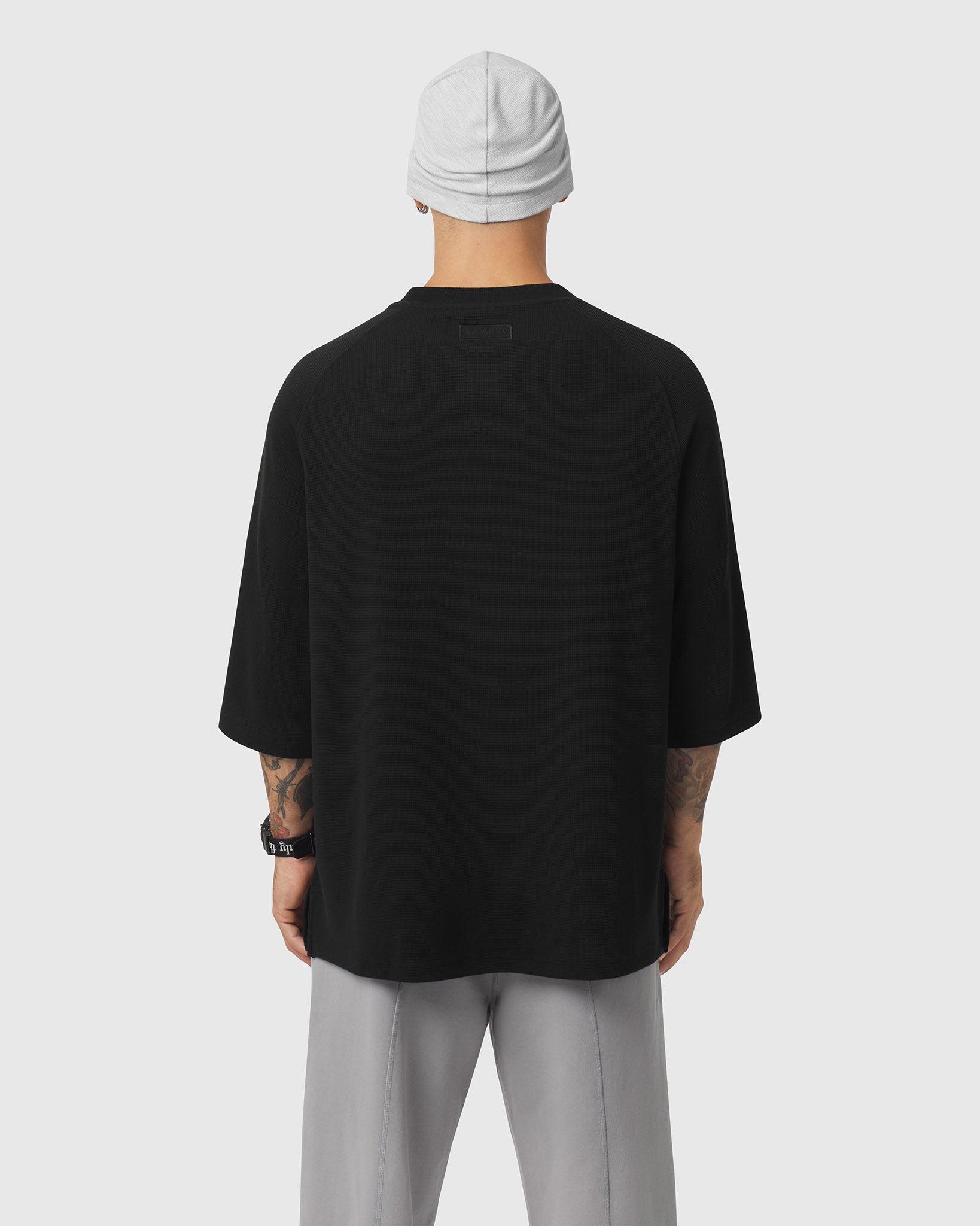 1203. Tech-Waffle™ 3/4-Sleeve Oversized Tee - Black