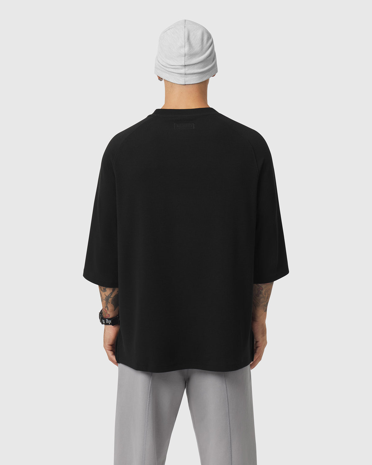 1203. Tech-Waffle™ 3/4-Sleeve Oversized Tee - Black
