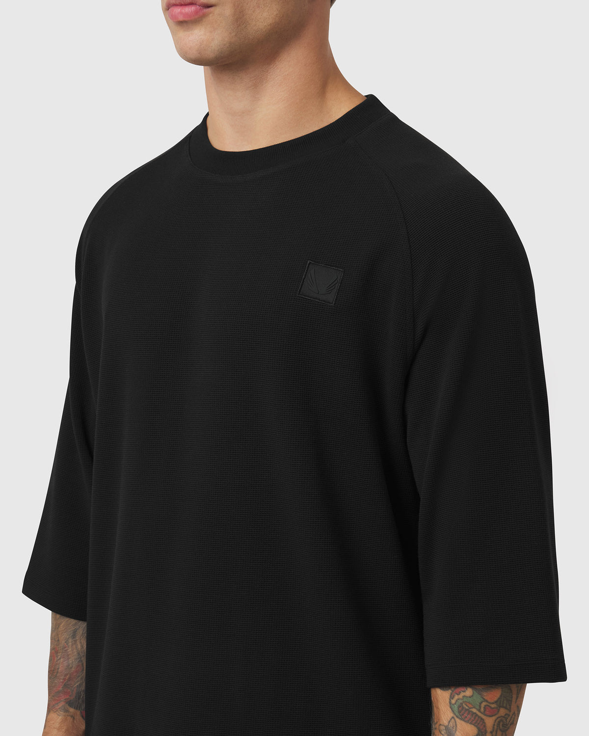 1203. Tech-Waffle™ 3/4-Sleeve Oversized Tee - Black