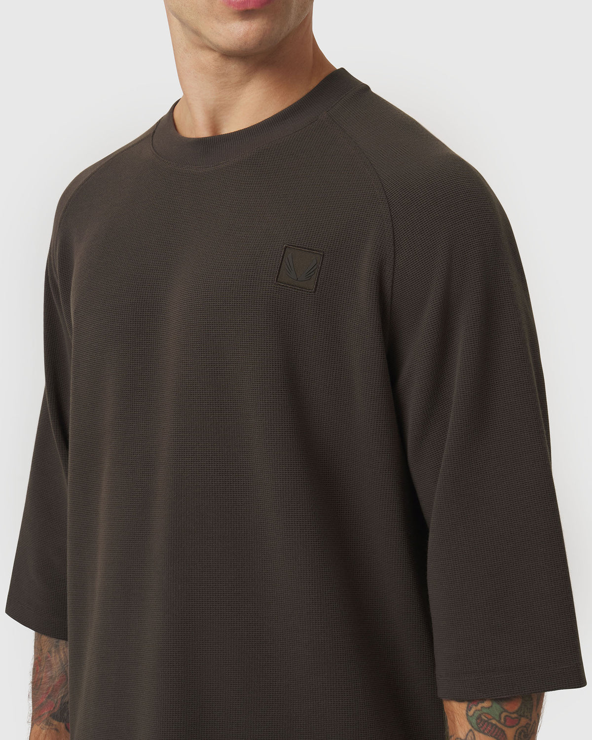 1203. Tech-Waffle™ 3/4-Sleeve Oversized Tee - Dark Earth