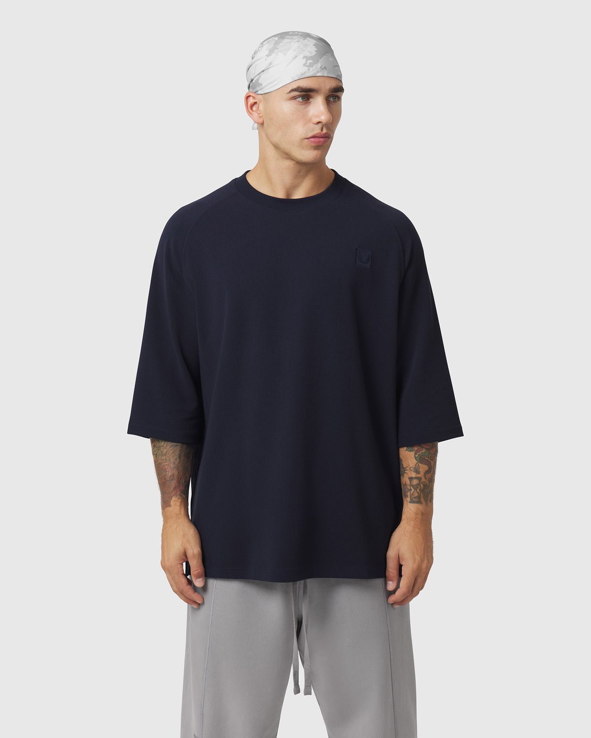 1203. Tech-Waffle™ 3/4-Sleeve Oversized Tee - Navy
