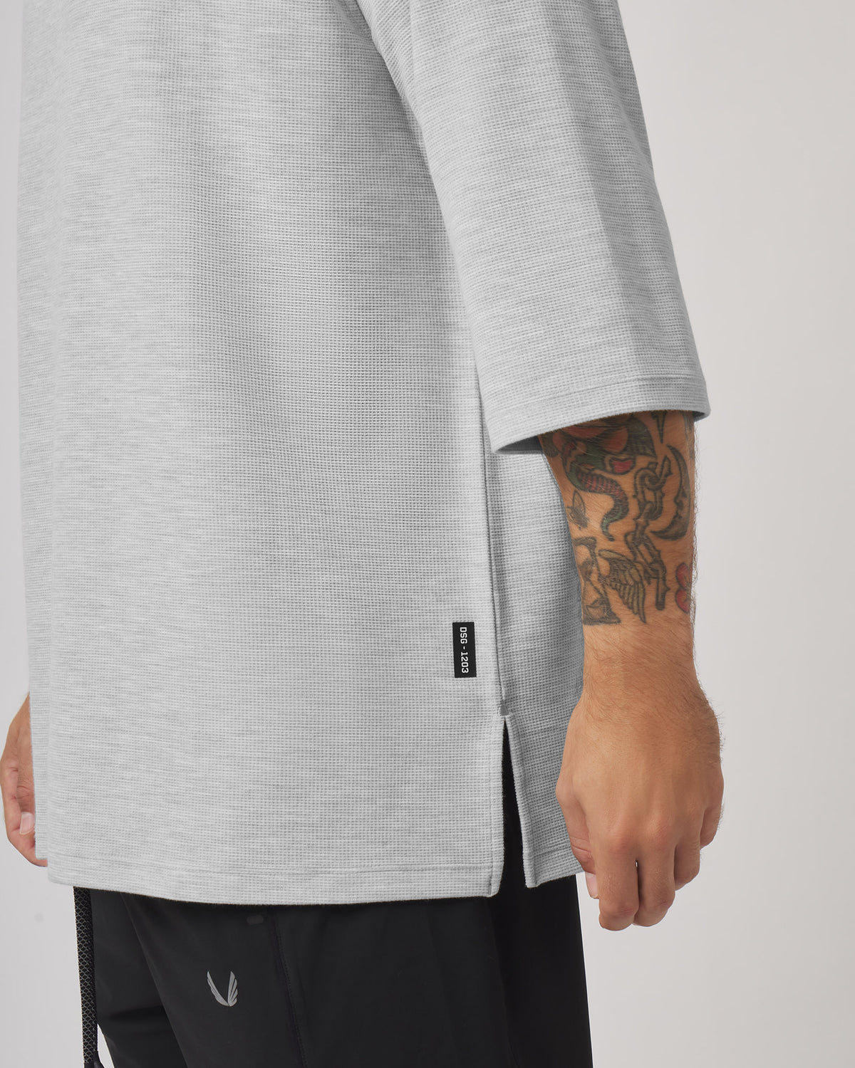 1203. Tech-Waffle™ 3/4-Sleeve Oversized Tee - Heather Grey