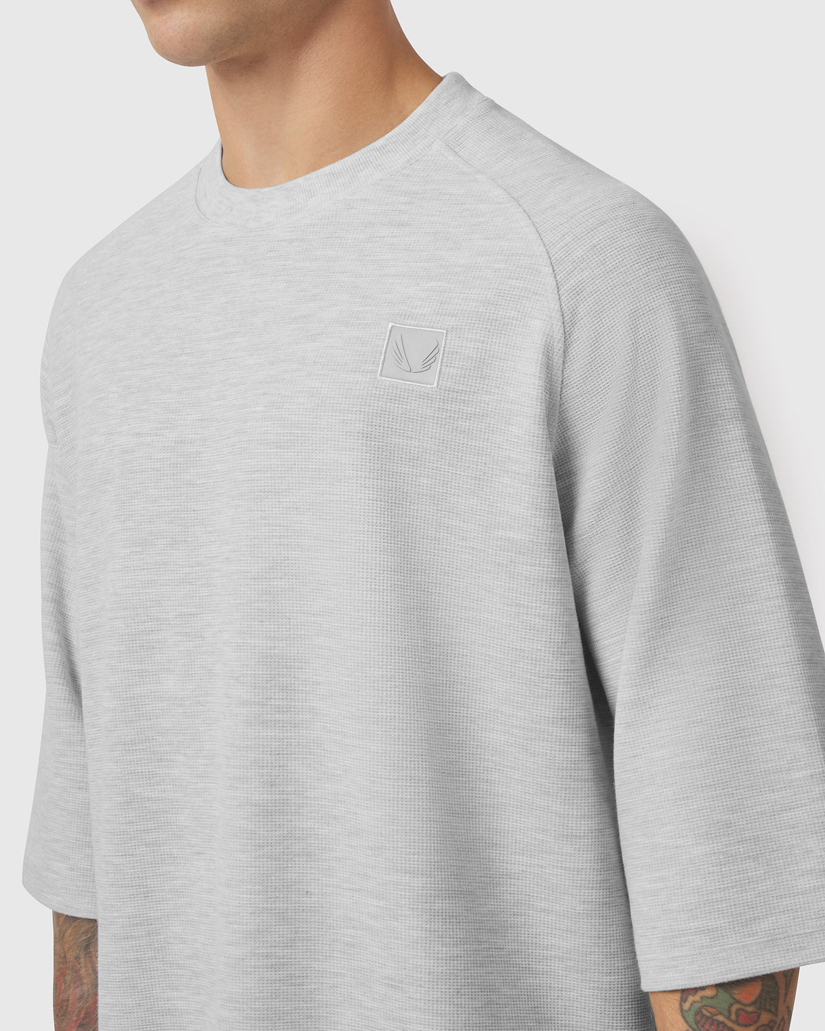 1203. Tech-Waffle™ 3/4-Sleeve Oversized Tee - Heather Grey