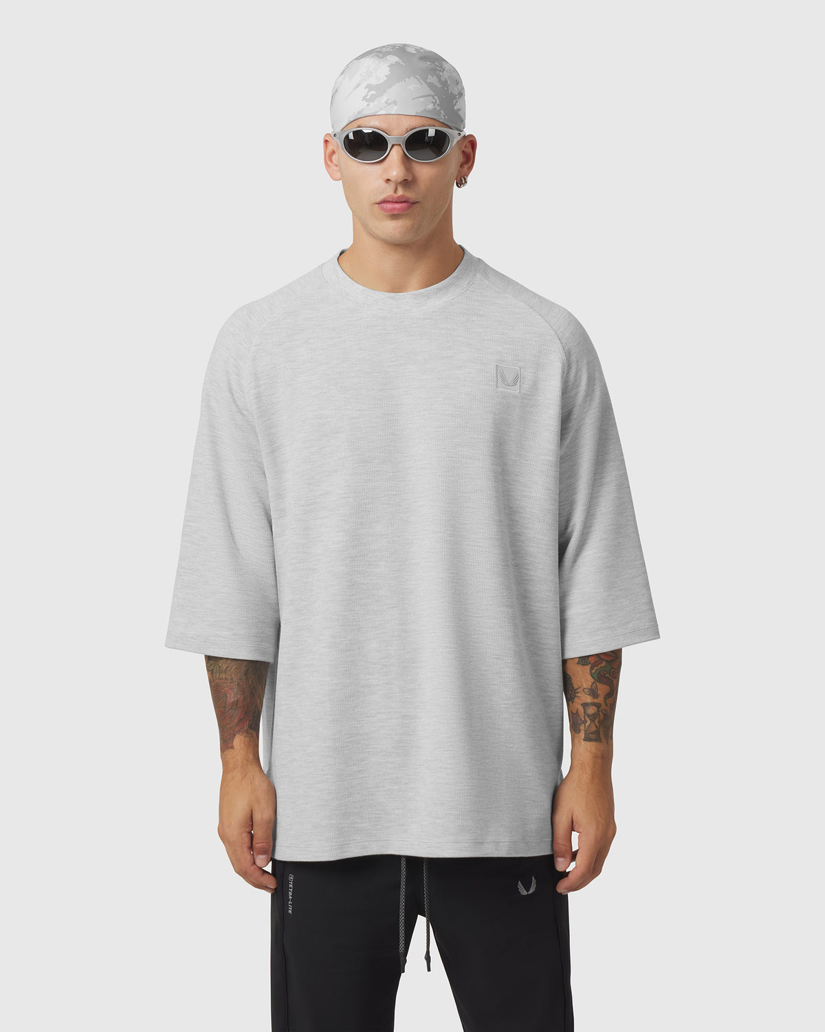 1203. Tech-Waffle™ 3/4-Sleeve Oversized Tee - Heather Grey