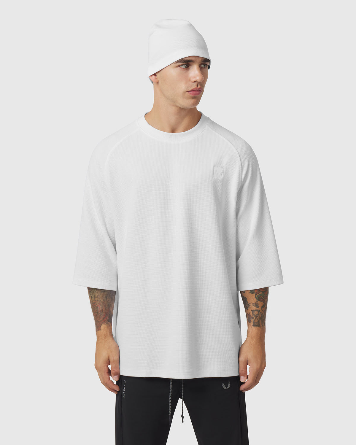 1203. Tech-Waffle™ 3/4-Sleeve Oversized Tee - White