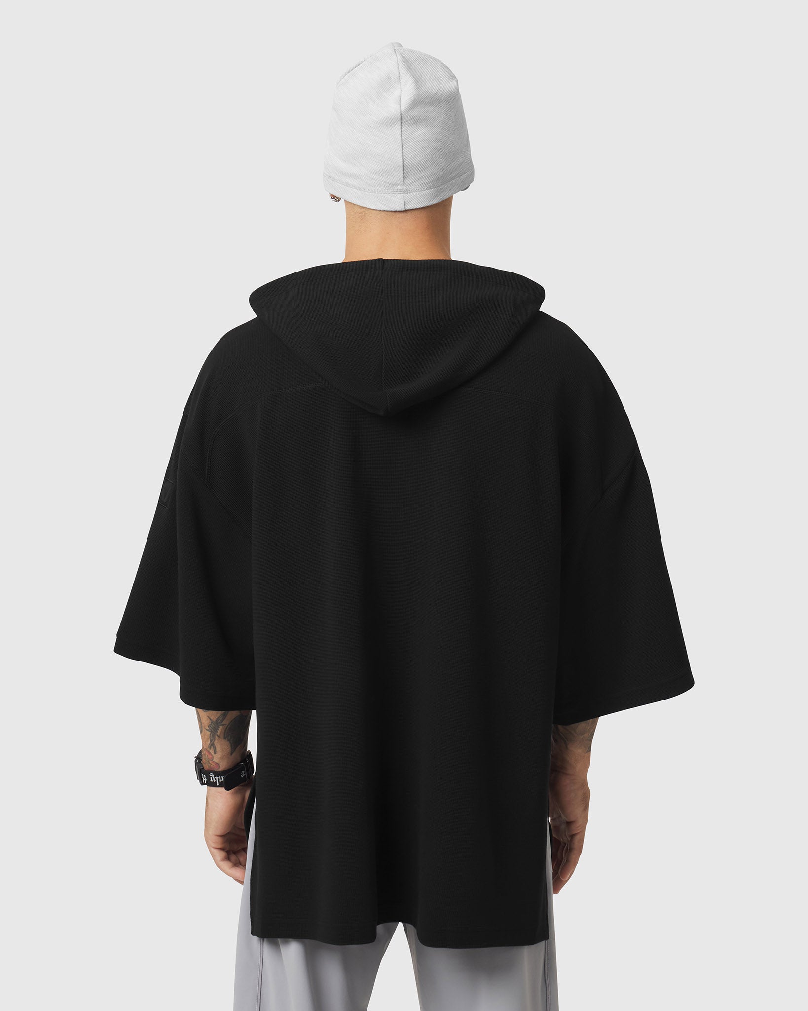 1204. Tech-Waffle™ Short Sleeve Oversize Hoodie - Black