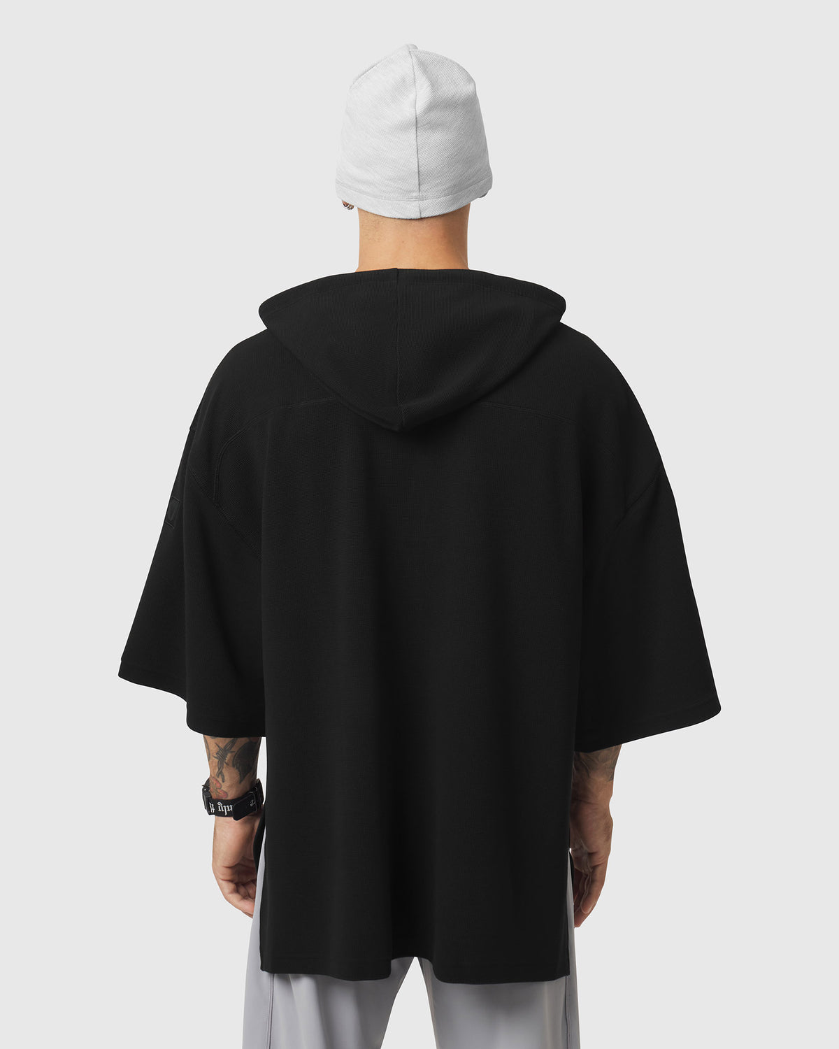 1204. Tech-Waffle™ Short Sleeve Oversize Hoodie - Black