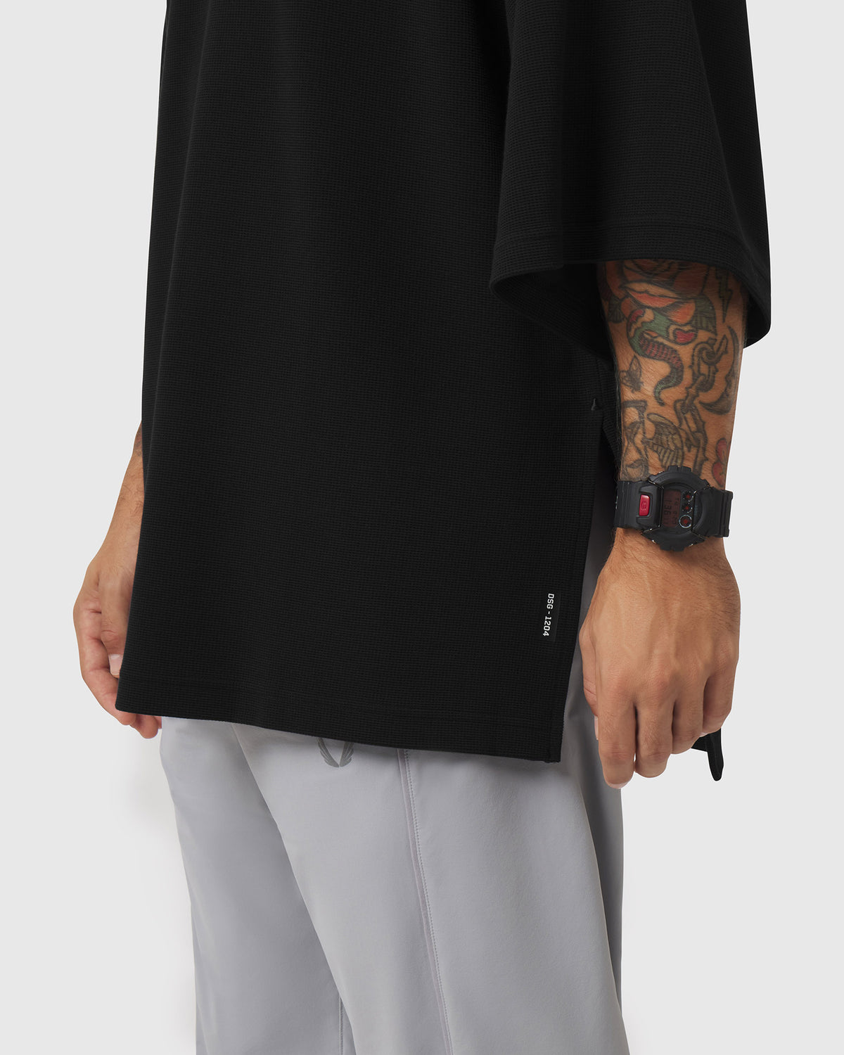 1204. Tech-Waffle™ Short Sleeve Oversize Hoodie - Black