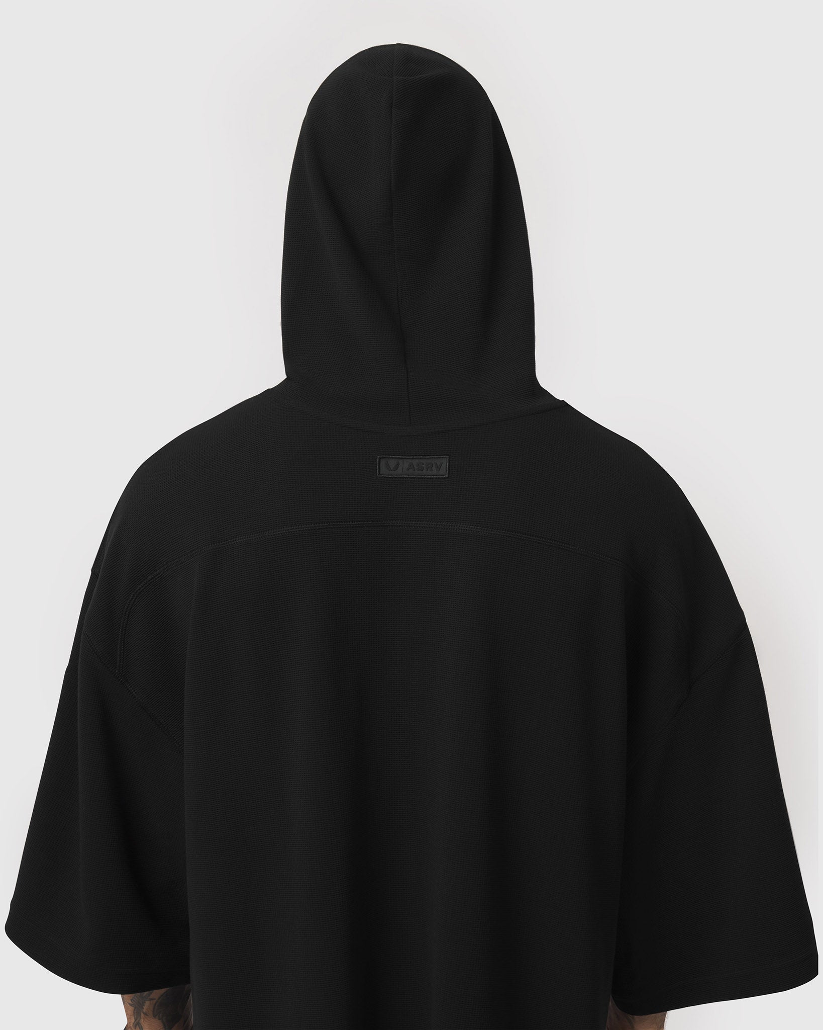 1204. Tech-Waffle™ Short Sleeve Oversize Hoodie - Black