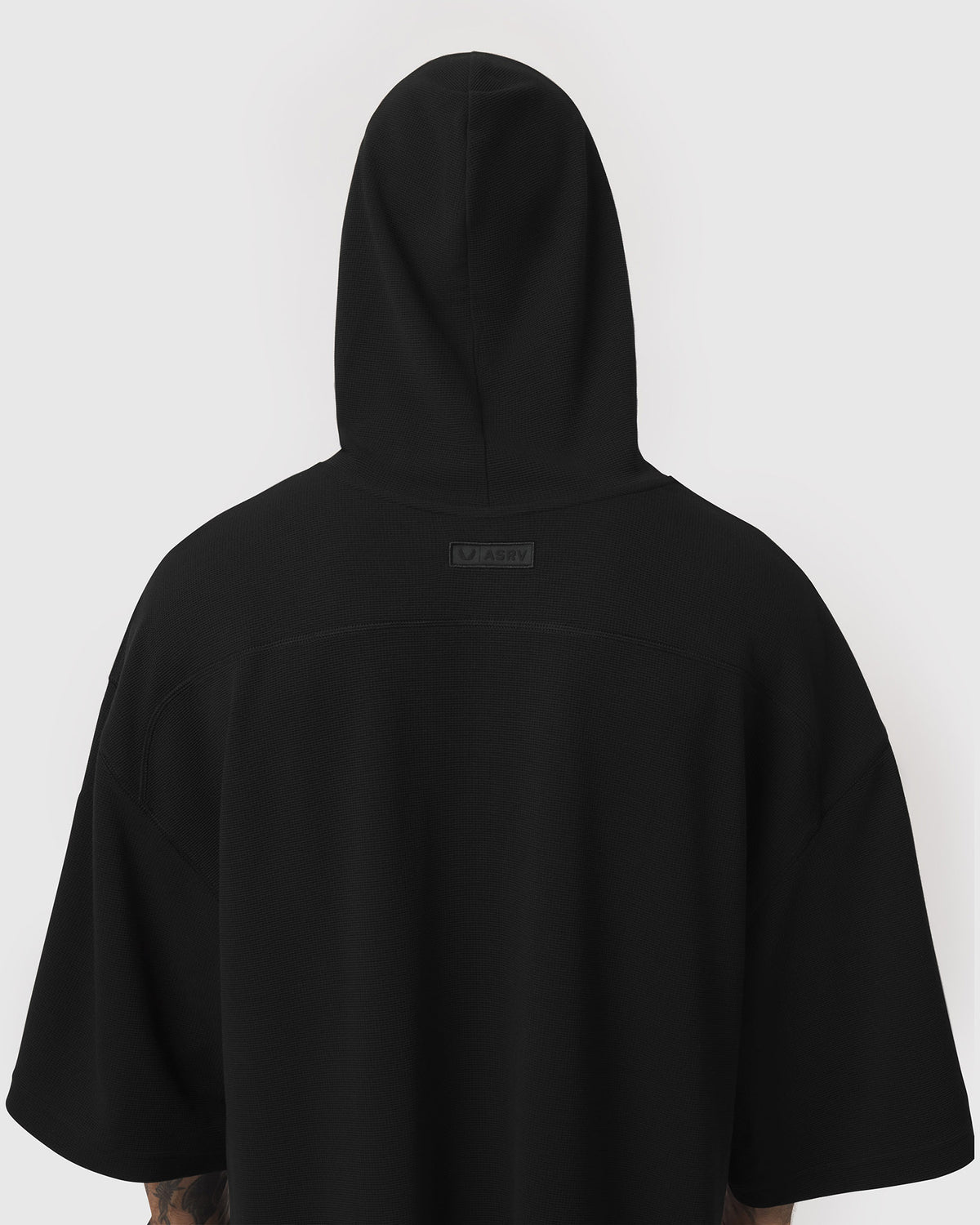 1204. Tech-Waffle™ Short Sleeve Oversize Hoodie - Black