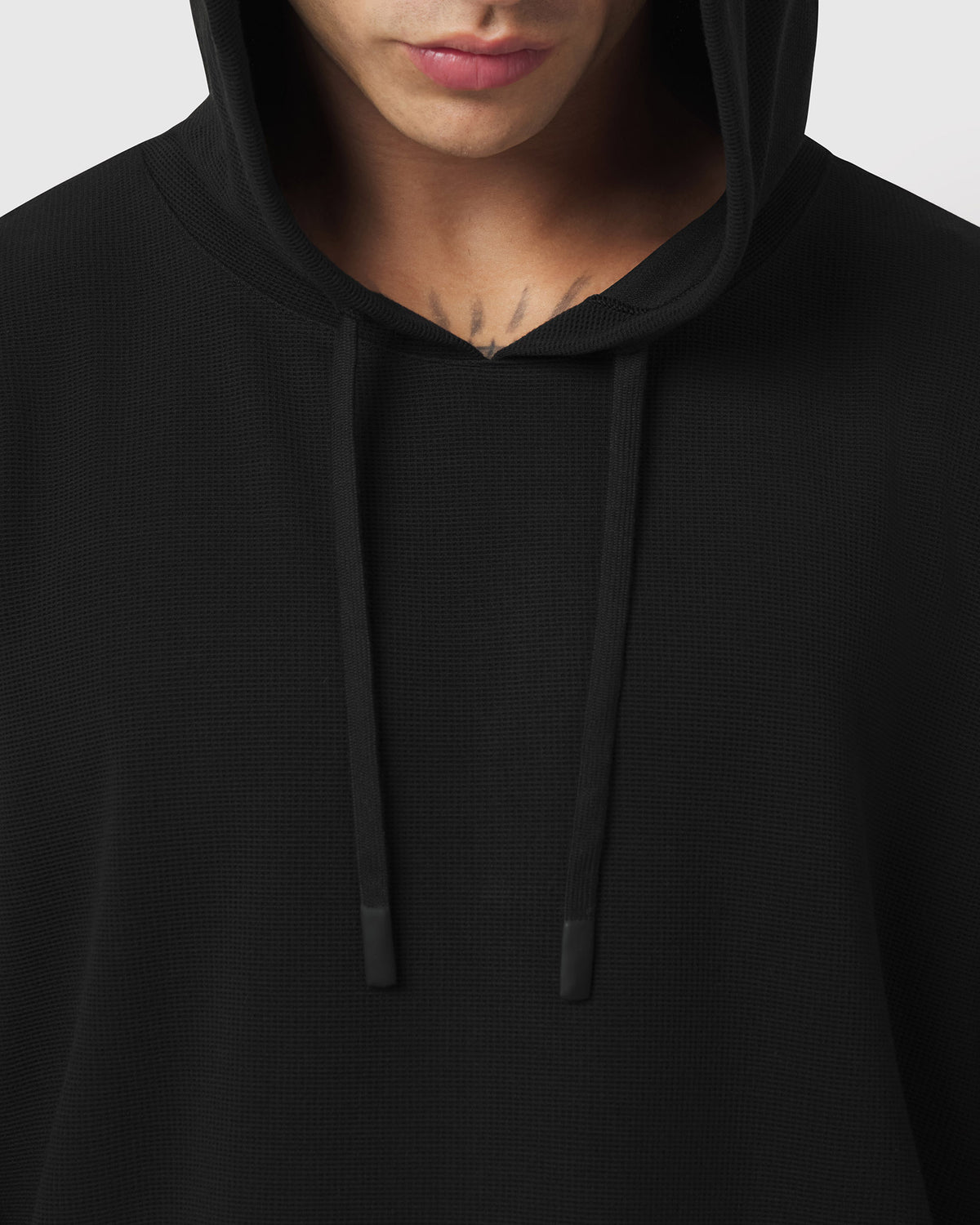 1204. Tech-Waffle™ Short Sleeve Oversize Hoodie - Black