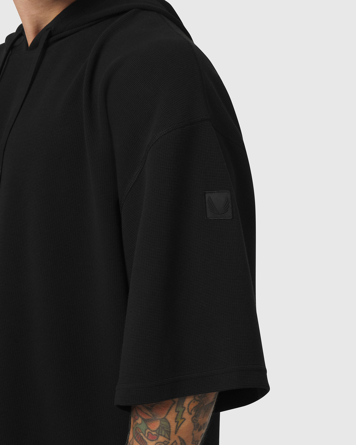 1204. Tech-Waffle™ Short Sleeve Oversize Hoodie - Black